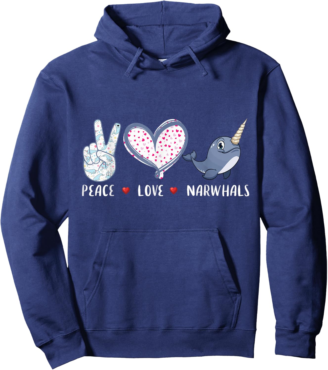 Peace love Narwhals gifts for girls boys kids women men Hoodie - Hoodie | Navy