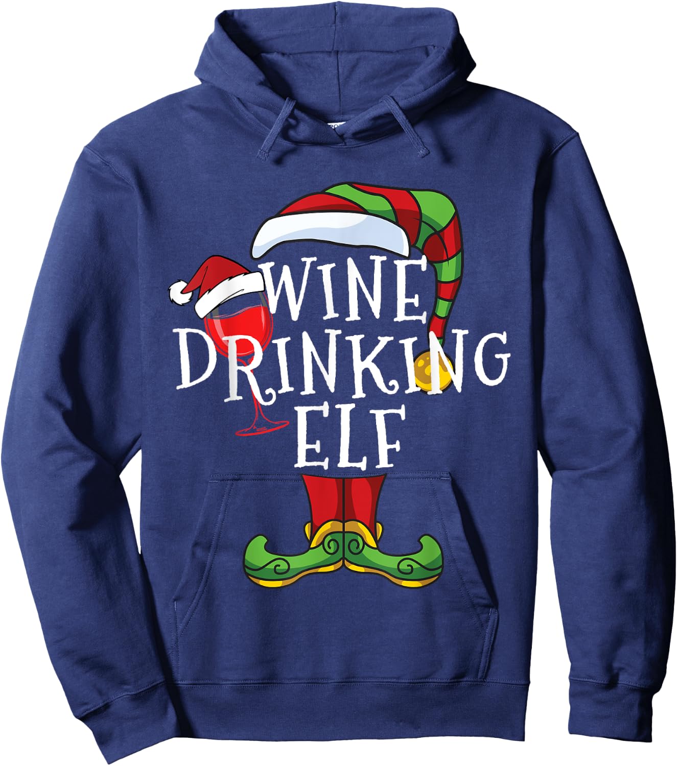 Wine Drinking Elf Lover Family Matching Christmas Funny Hoodie - Hoodie | Navy