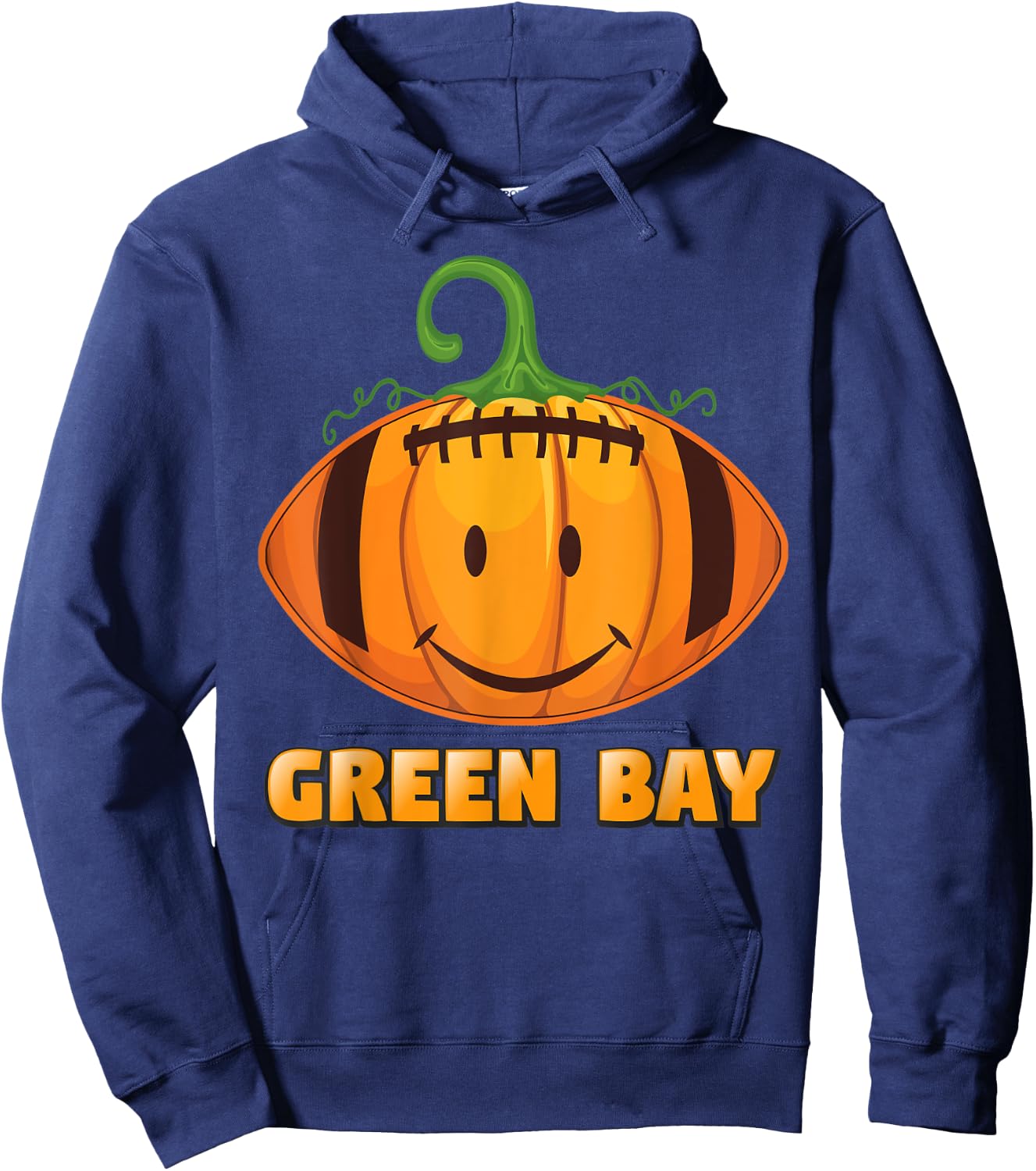 Pumpkin Halloween Costume Green Bay Football Cool Smile Face Hoodie - Hoodie | Navy
