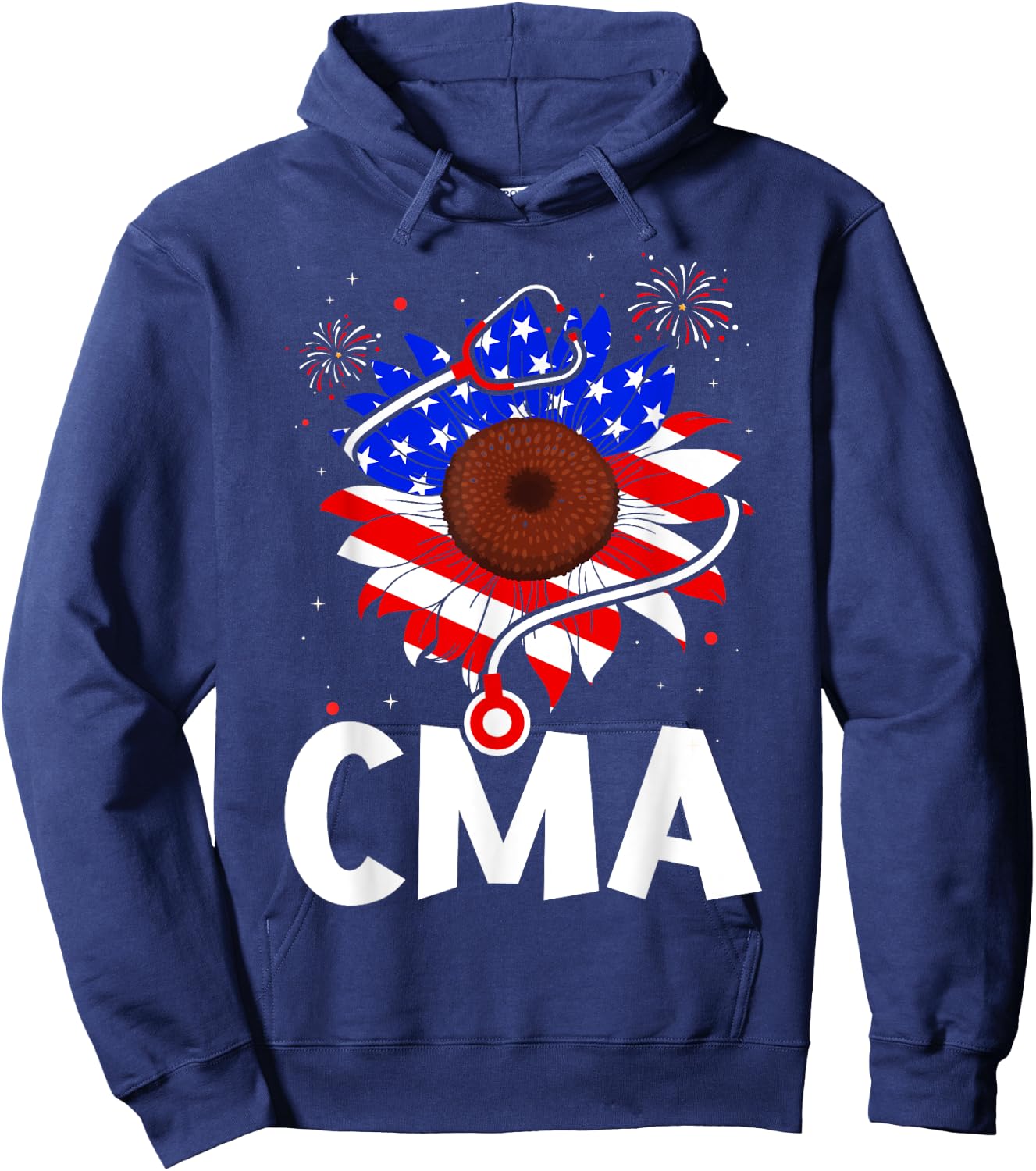 Patriotic Nurse CMA 4th Of July American Flag Sunflower Love Kids Men Hoodie - Hoodie | Navy