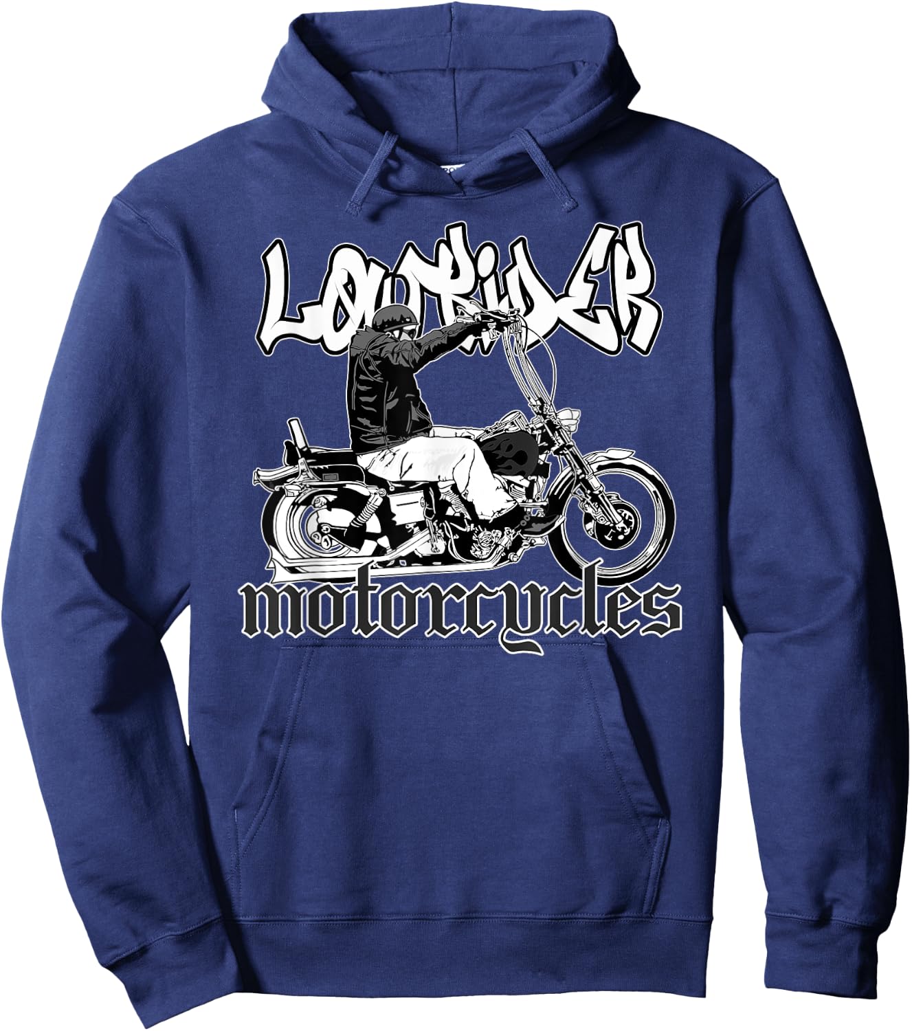 Chicano Biker. Latino Cholo Motorcycles, Vicla Lowrider Hoodie - Hoodie | Navy