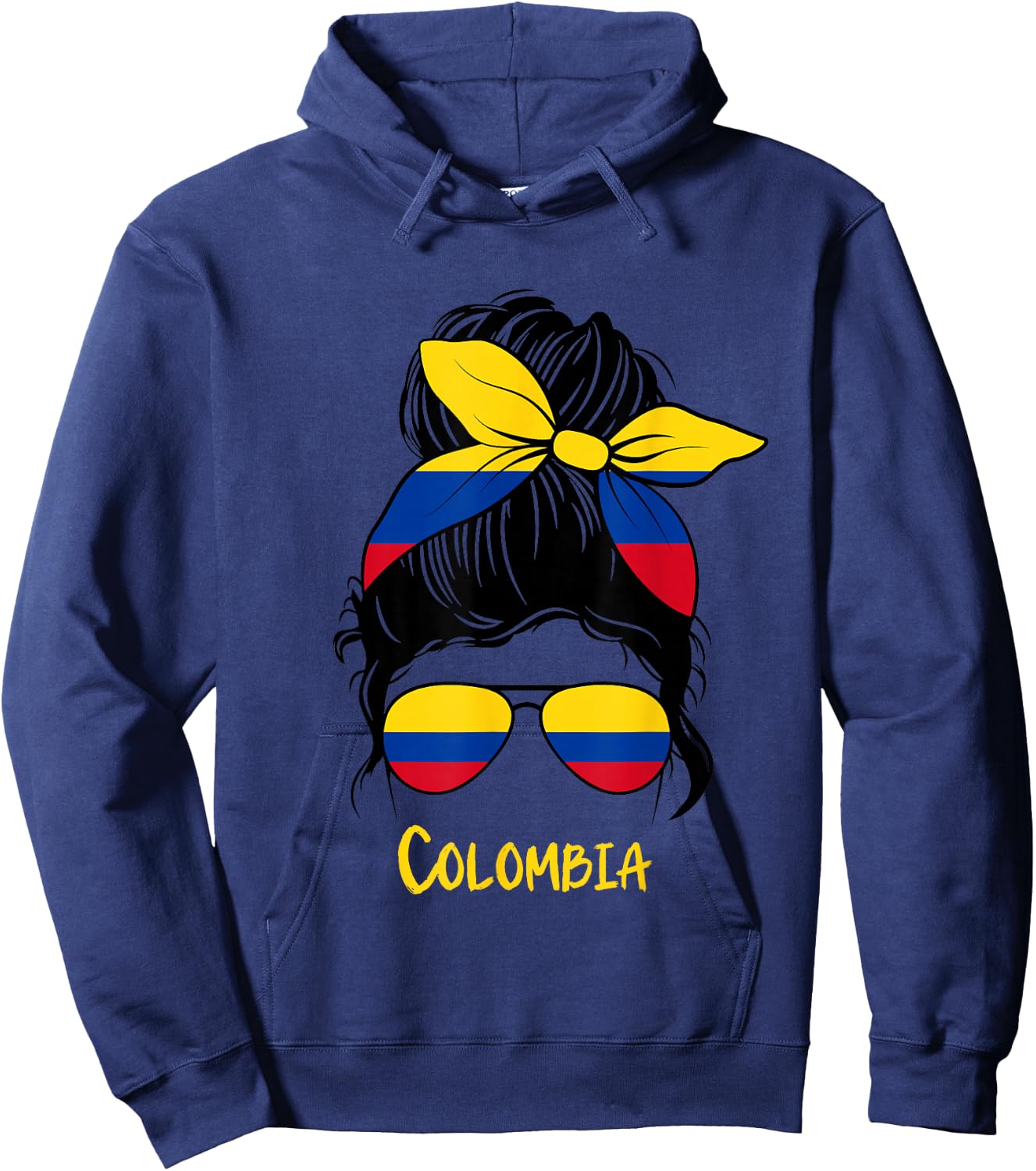 Colombian Girl Bandana Glasses Flag Colors Latina Pride Hoodie - Hoodie | Navy