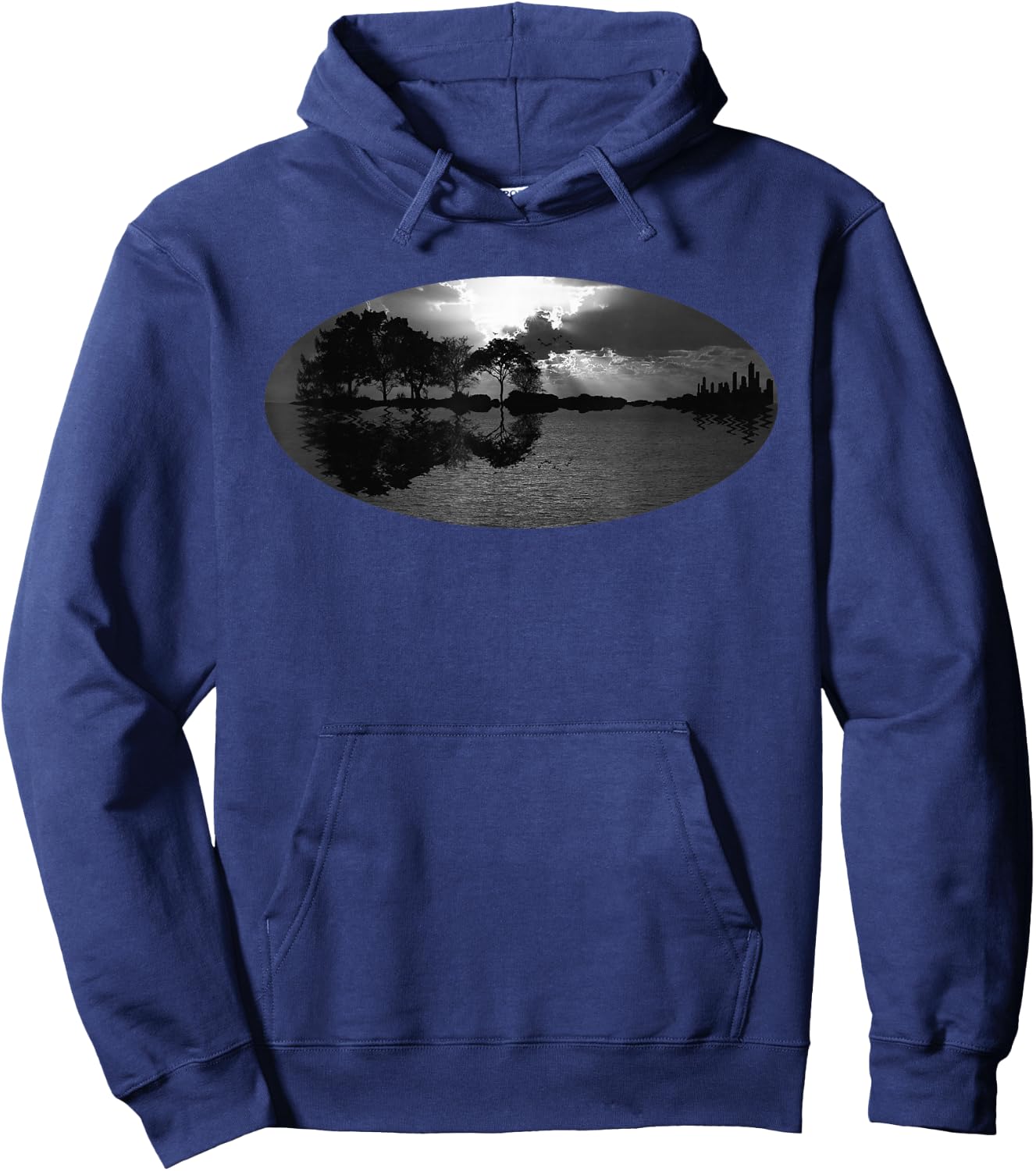 Guitar Sunset Sky Trees City Water Reflection Special Design Hoodie - Hoodie | Navy