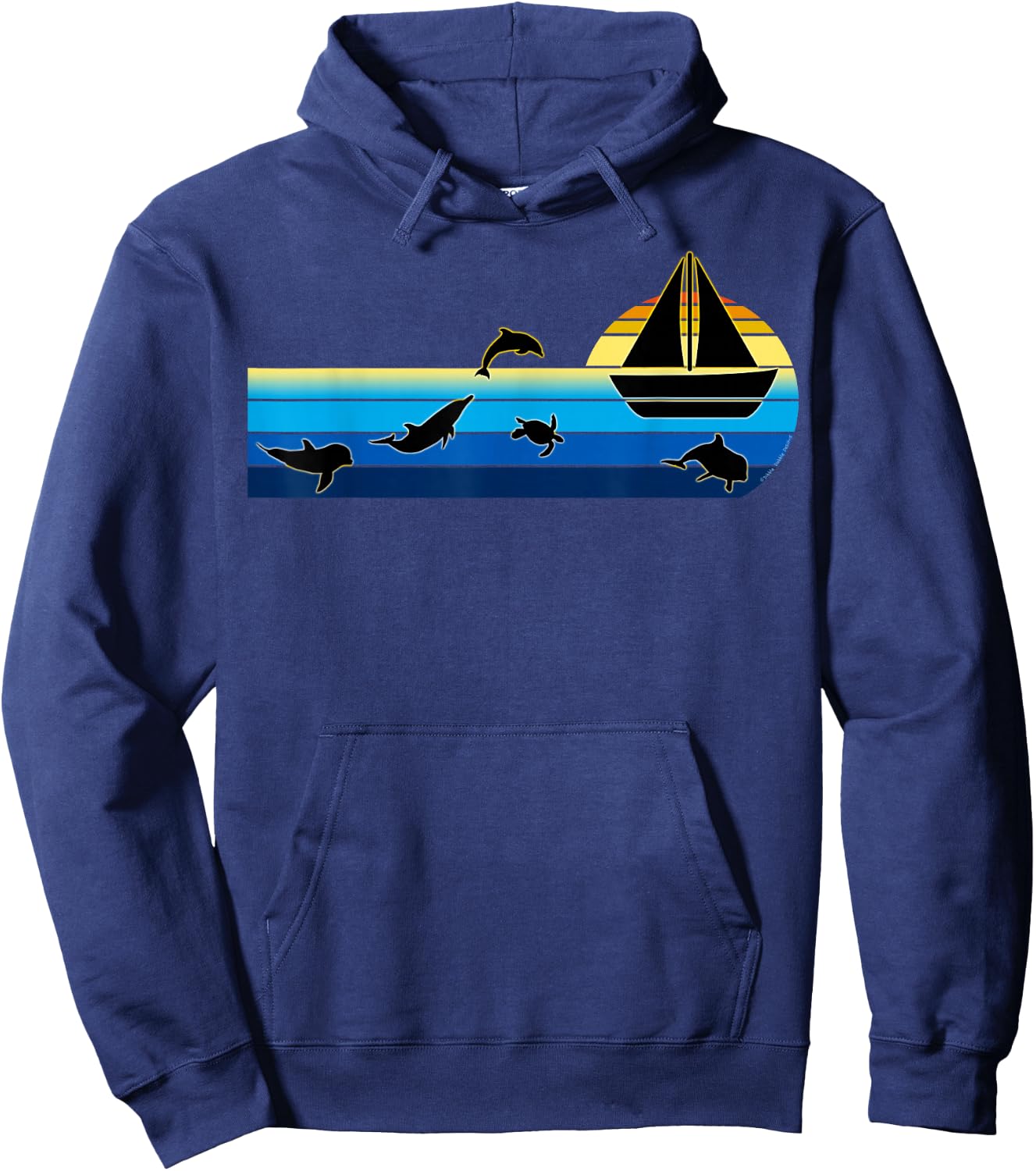 Nautical Sunrise Sailboat with Dolphins Beach Summer Sailing Hoodie - Hoodie | Navy