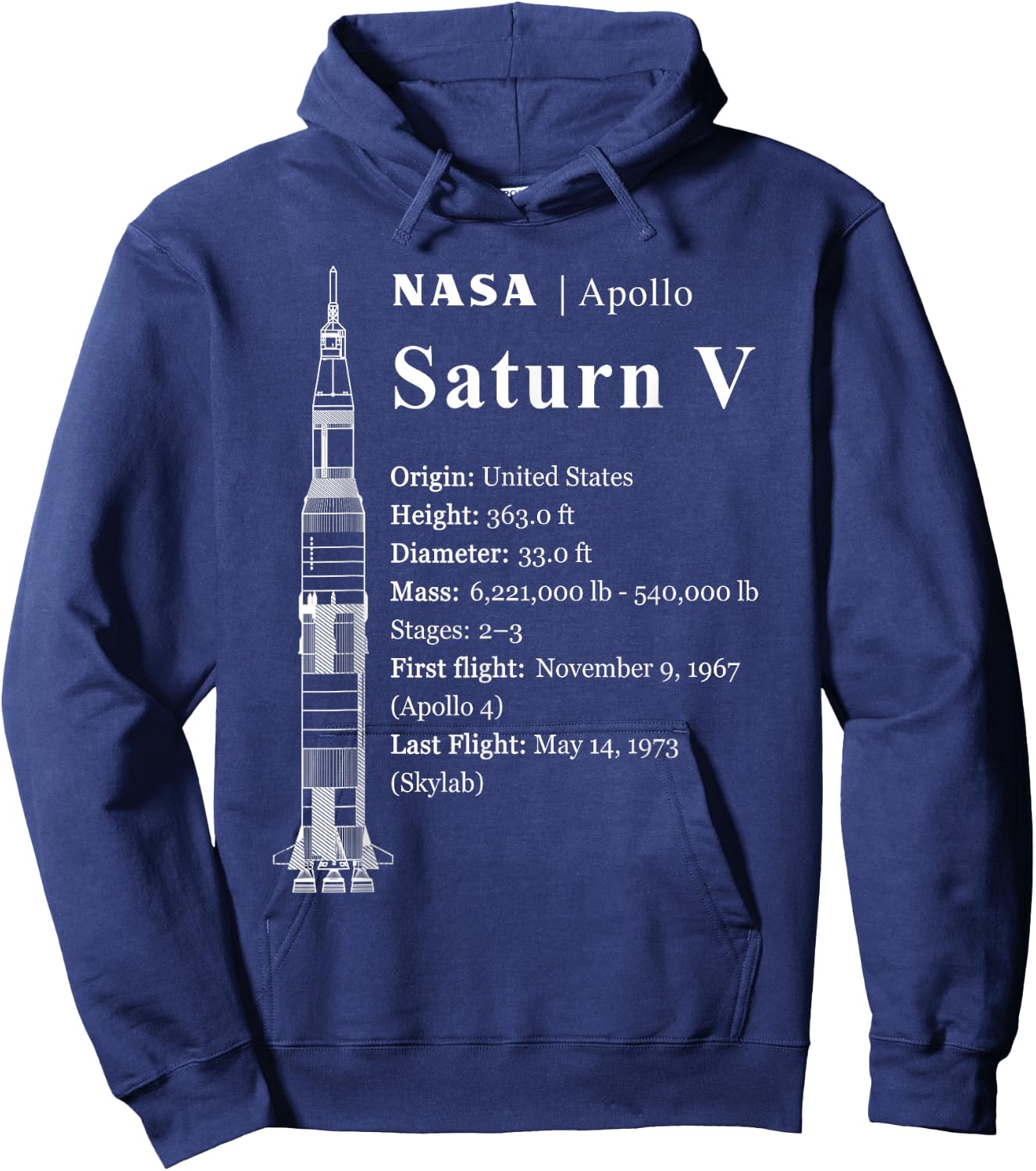 Saturn V Blueprint Style - NASA History - Apollo Program Hoodie - Hoodie | Navy