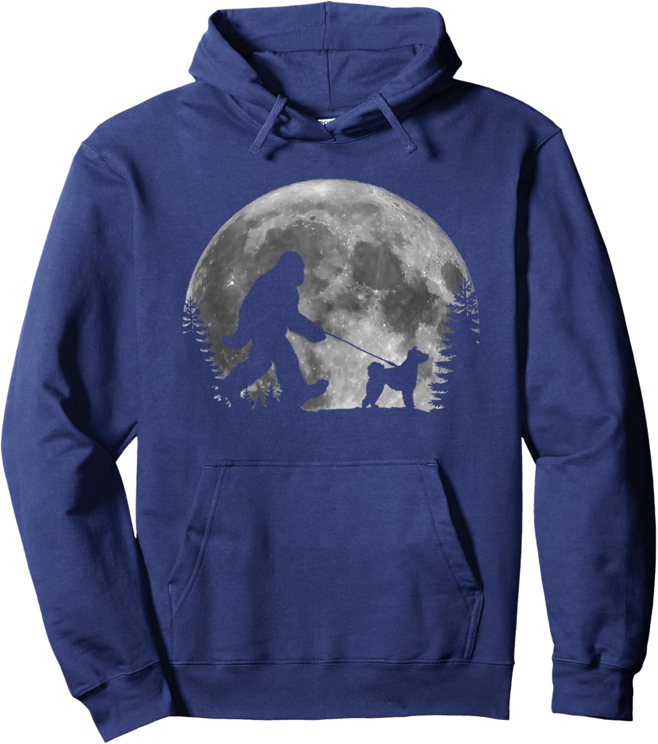 Bigfoot Walking a Dog Funny Pumi Lovers Moon Halloween Hoodie - Hoodie | Navy