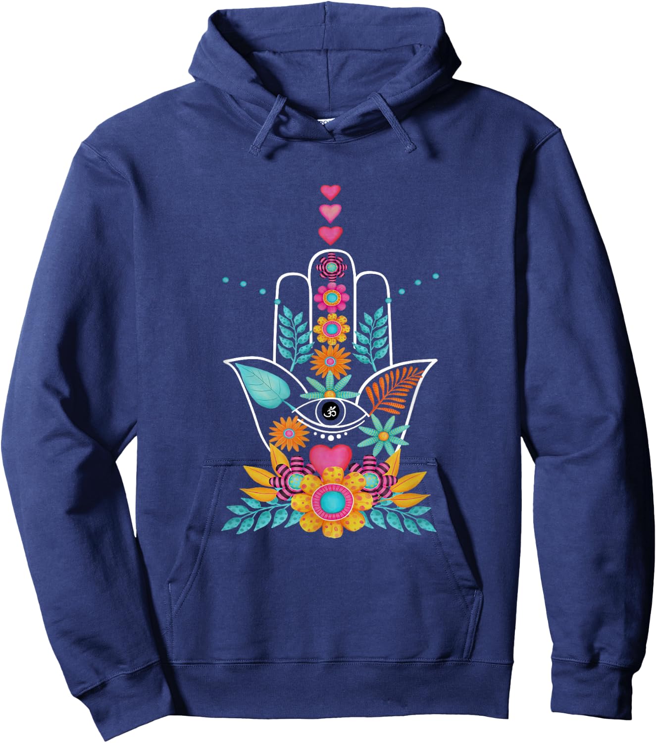 Hamsa Evil Eye Hand Of Fatima Flowers Protection Symbol Gift Hoodie - Hoodie | Navy