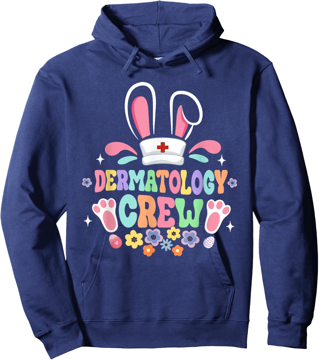 Groovy Dermatology Crew Dermatologist Bunny Ear Easter Hoodie - Hoodie | Navy