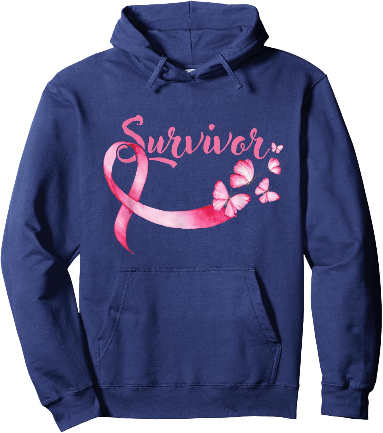 Breast Cancer Awareness Pink Butterflies Band Survivors Hoodie - Hoodie | Navy