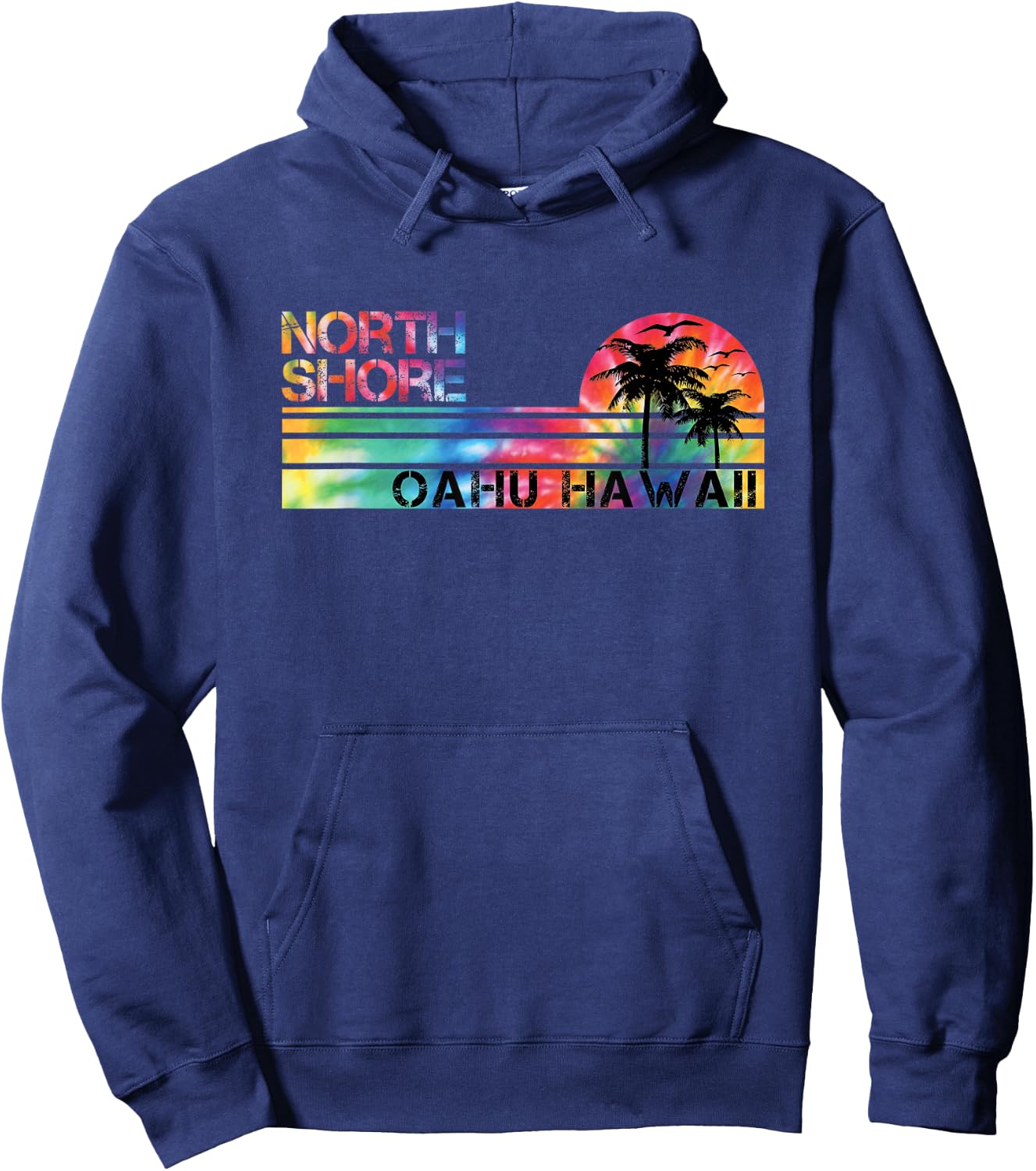 North Shore Oahu Hawaii Tie Dye Vintage Inspired Striped Hoodie - Hoodie | Navy