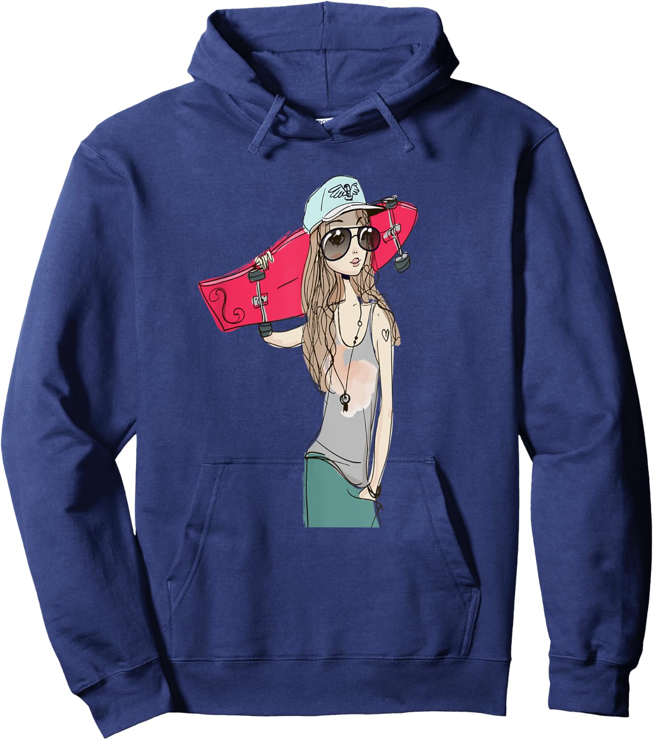 Skaters Having Fun Pro Longboard Skateboard Skater Girl Hoodie - Hoodie | Navy