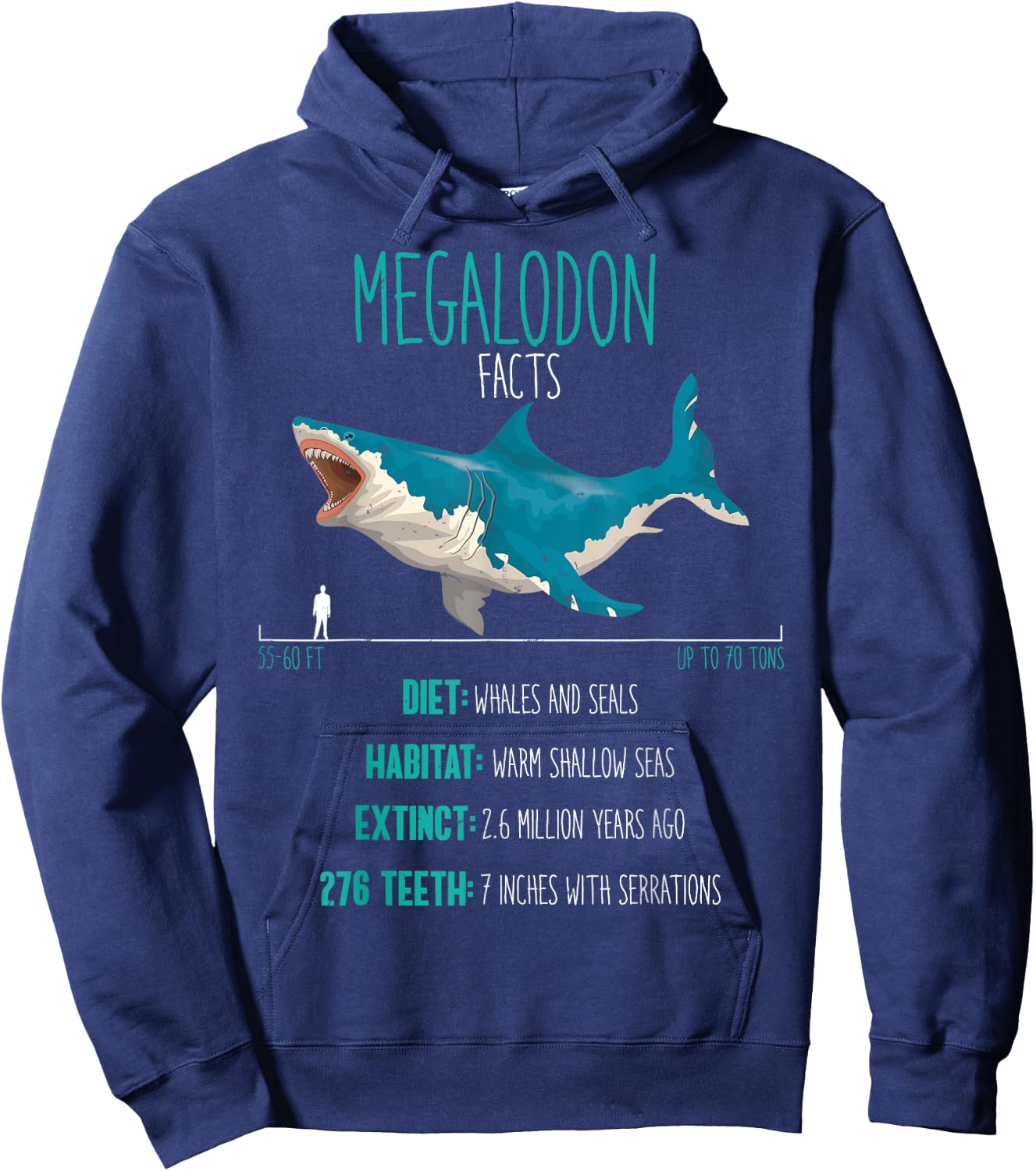 Megalodon Shirt - Shark Facts Lover Hoodie - Hoodie | Navy