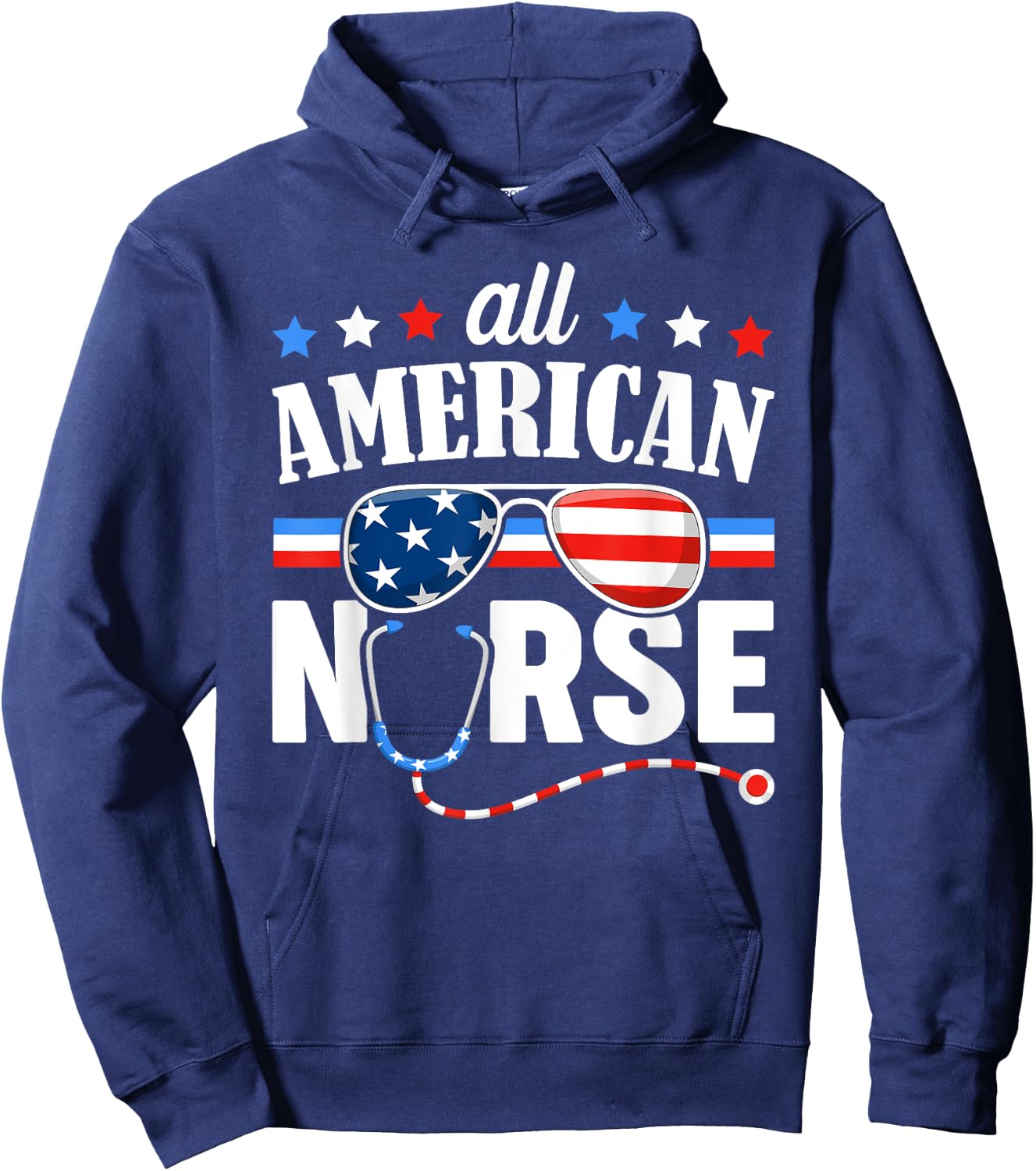 All American Nurse 4th of July Patriotic USA Flag Nursing Women Men Hoodie - Hoodie | Navy