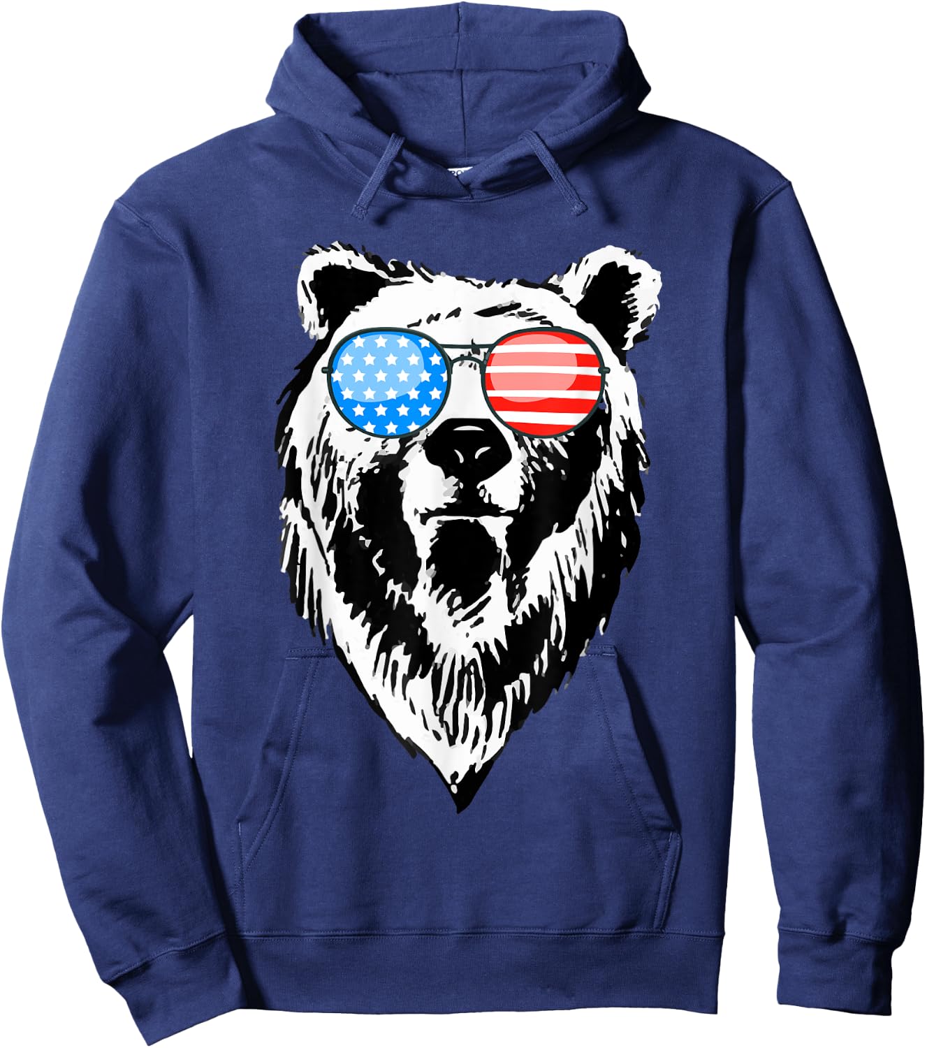 Funny Bear American USA Flag Sunglasses Camping Hunting Gift Hoodie - Hoodie | Navy