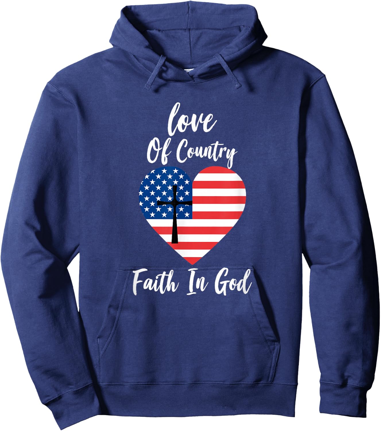 Patriotic Christian Faith In God Heart Cross American Flag Hoodie - Hoodie | Navy