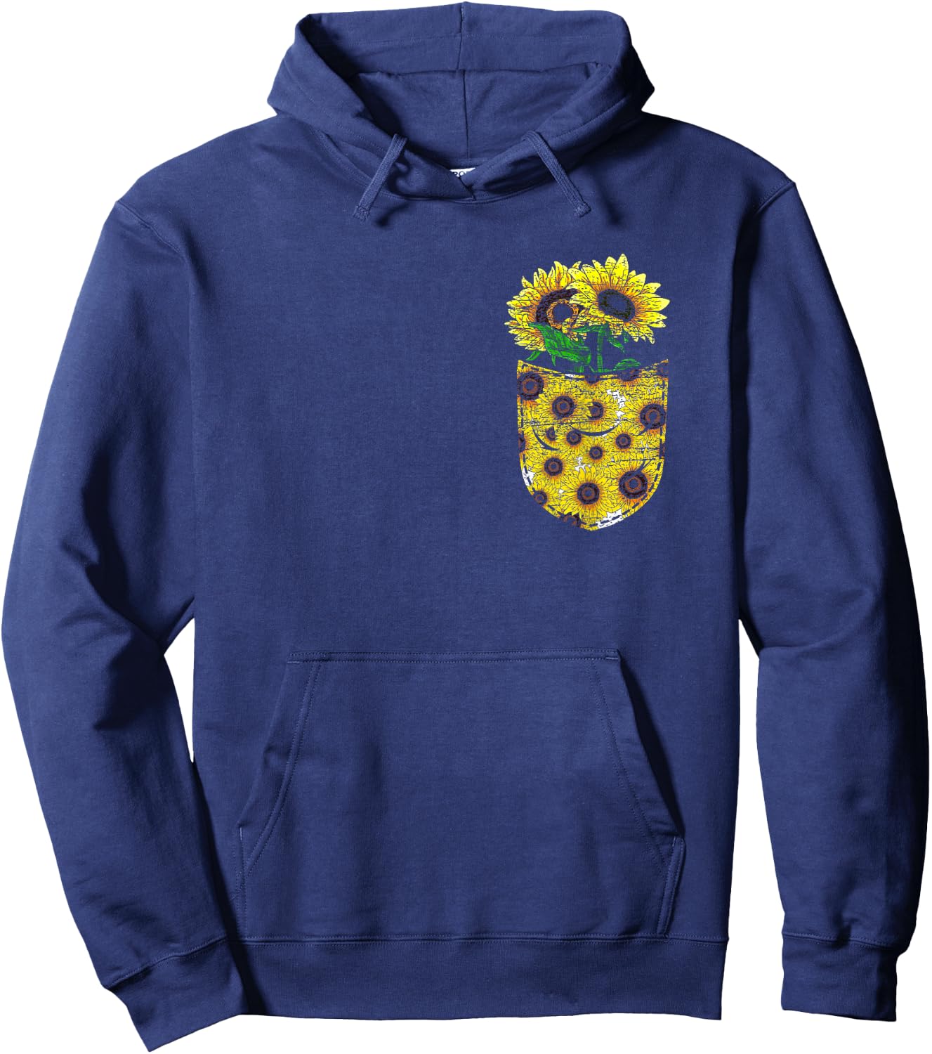 Blossom Yellow Flower Florist Floral Cute Pocket Sunflower Hoodie - Hoodie | Navy
