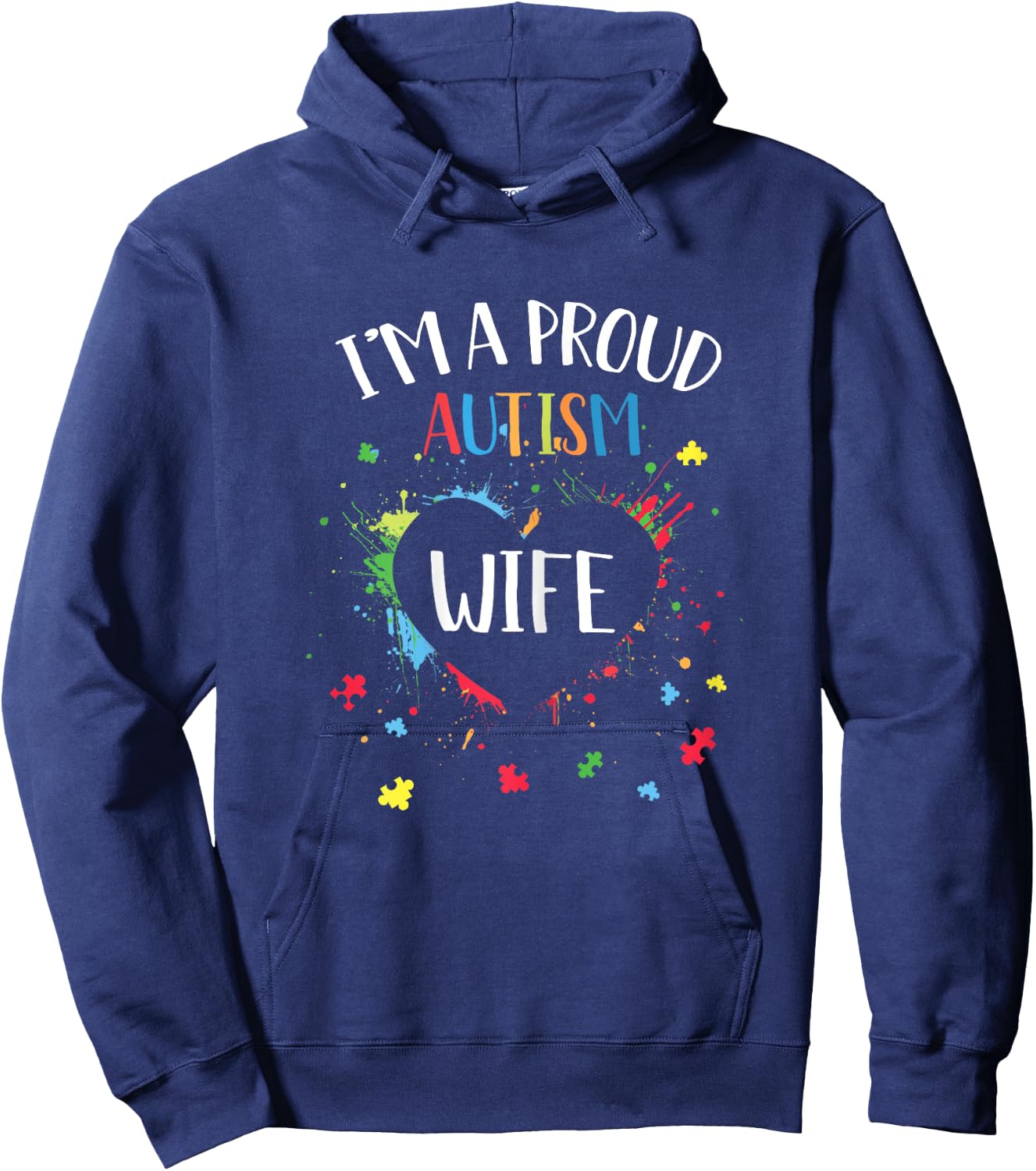 Puzzle Heart I'm A Proud Autism Wife Autism Awareness Hoodie - Hoodie | Navy
