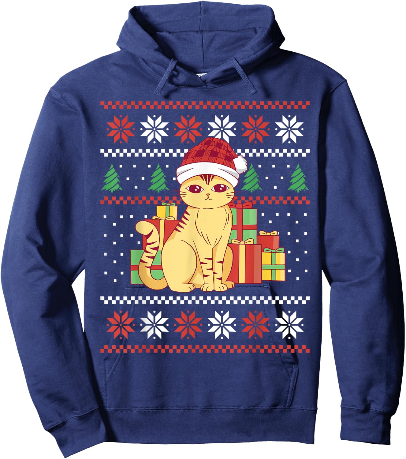 Funny Ugly Christmas Sweater Cat Design Xmas Men Women Kids Hoodie - Hoodie | Navy