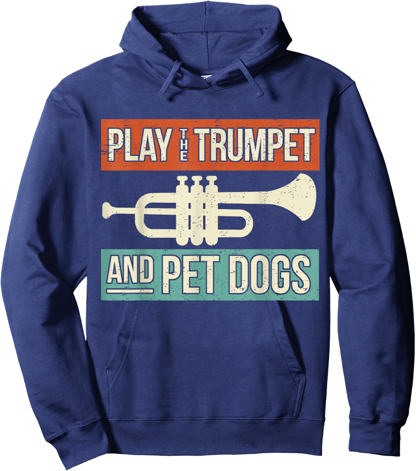 Dog Lover Trumpet Player Saying Retro Trumpeter Vintage Hoodie - Hoodie | Navy