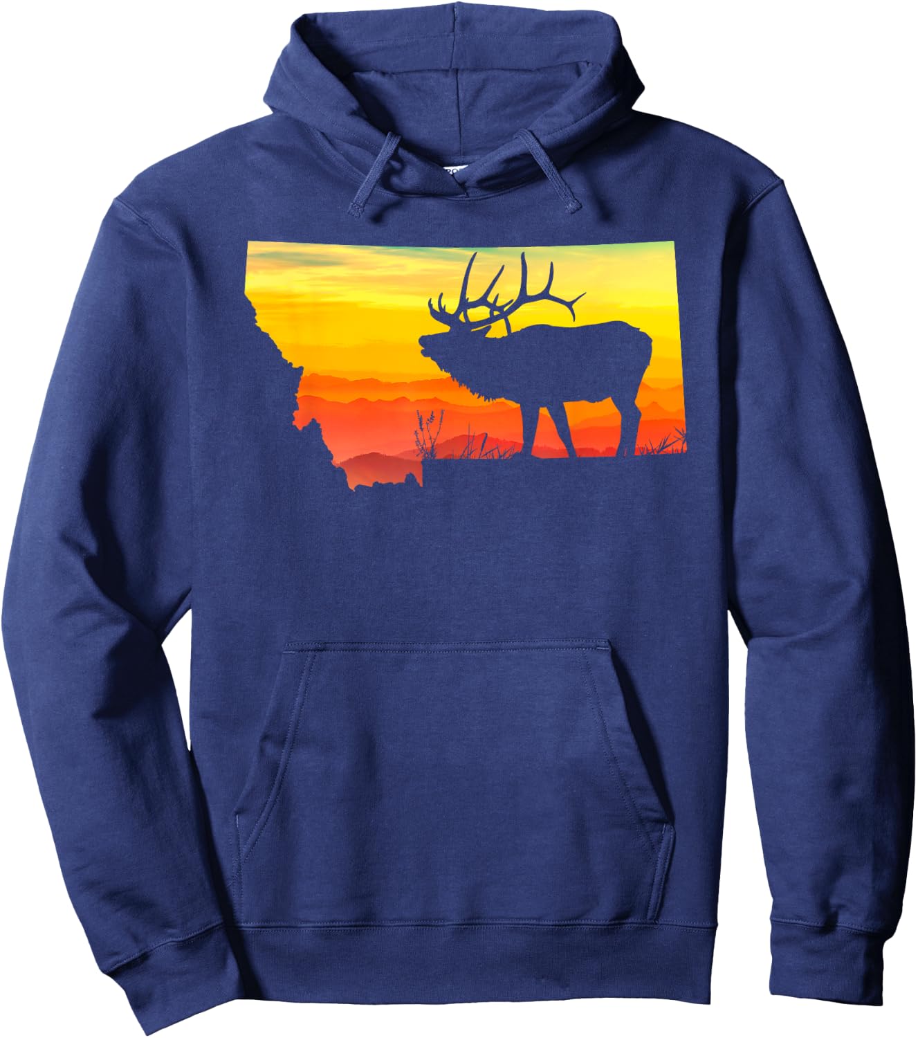 Montana Elk Hunter Dad Vintage Retro Sun Bow Hunting Gift II Hoodie - Hoodie | Navy