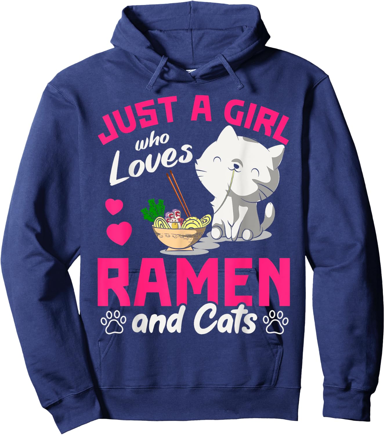 Just A Girl Who Loves Ramen And Cats Cute Animal Gift Ramen Hoodie - Hoodie | Navy