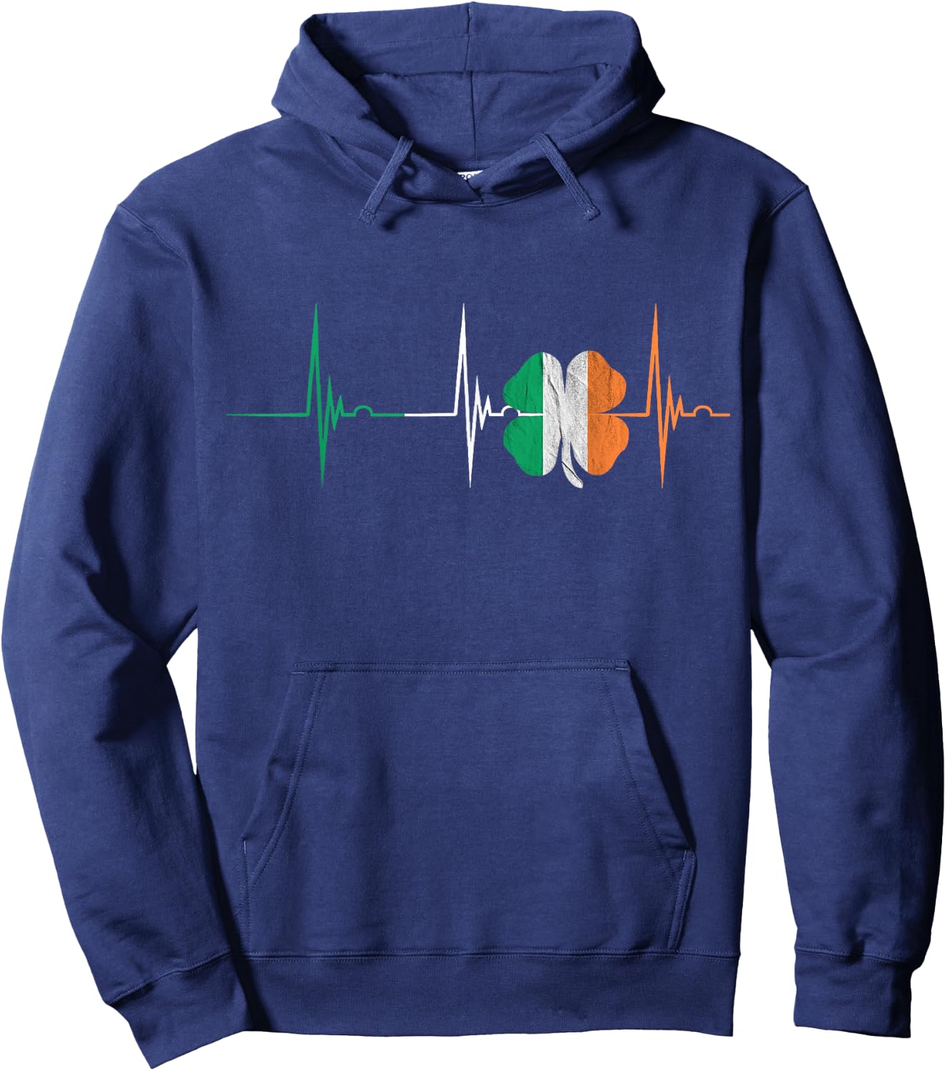 Ireland Shamrock Heartbeat EKG Pulse Irish Lucky Charm Hoodie - Hoodie | Navy
