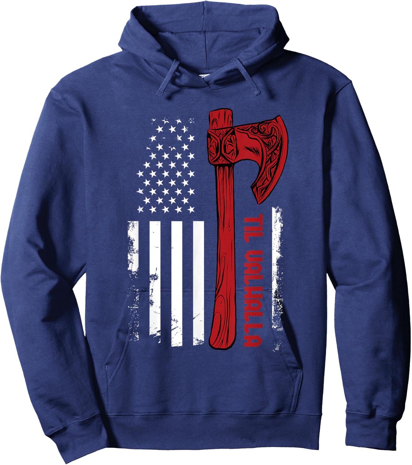 American Viking Axe Flag - Til Valhalla - Norse Mythology Small Hoodie - Hoodie | Navy