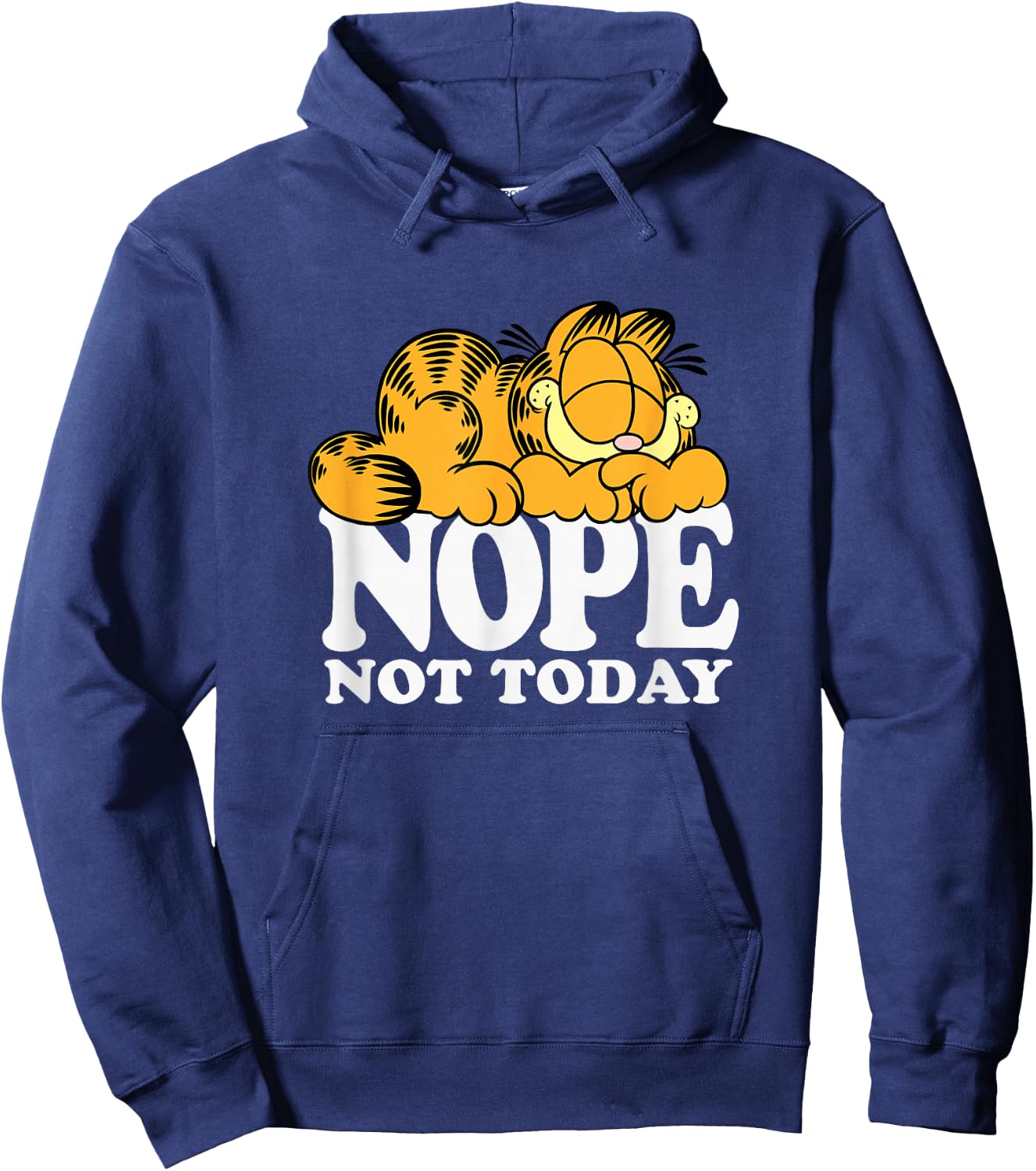 Garfield Nope Not Today Lazy Cat Bold Logo - -Adults, -Kids - Black - Short Sleeve - - Novelty Hoodie - Hoodie | Navy