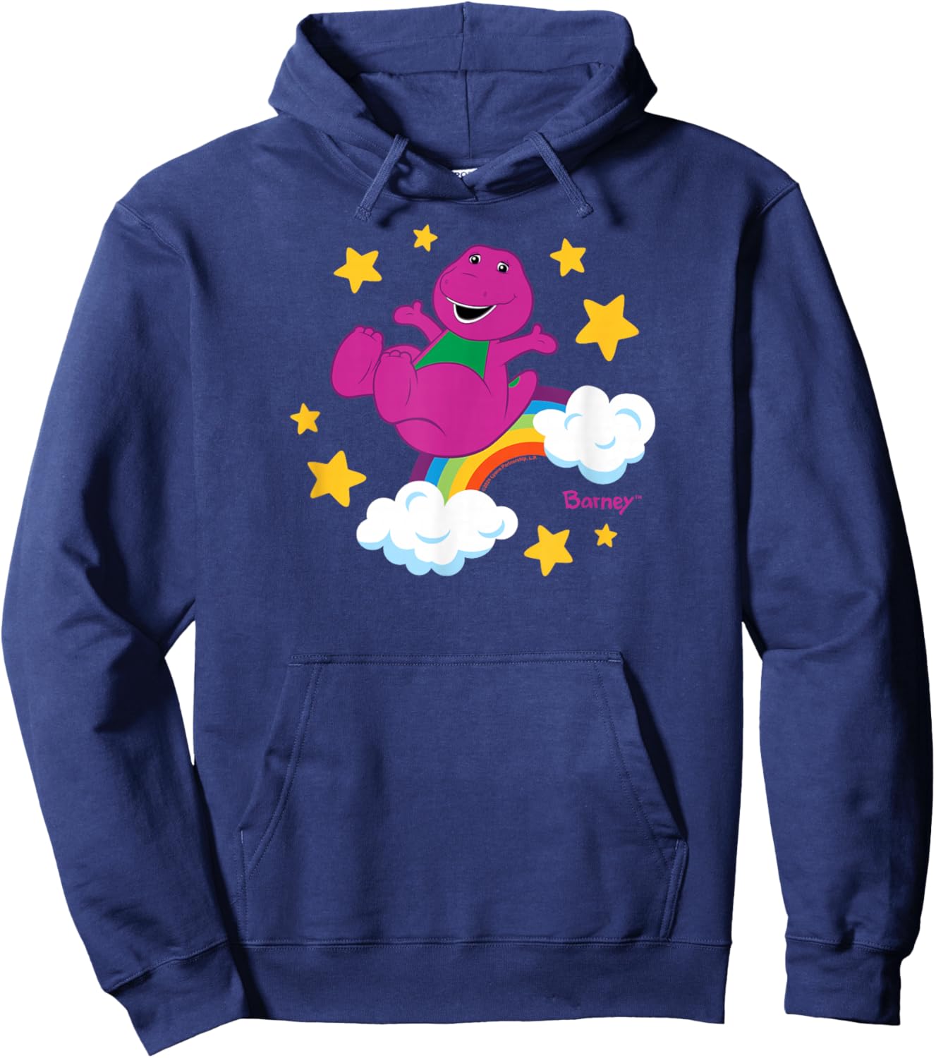 Barney - Sky Stars with Rainbow and Clouds, Purple Dino Hoodie - Hoodie | Navy