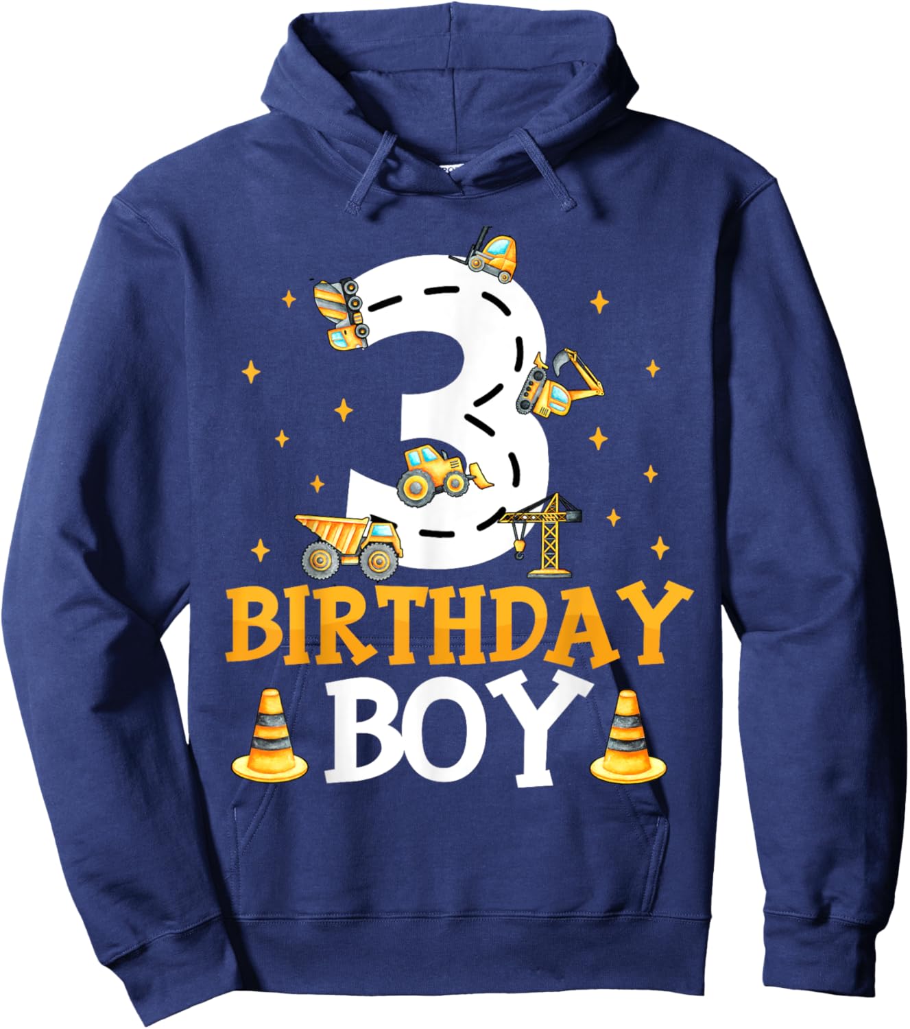 Birthday Boy 3 Year Old 3rd Birthday Construction Boy Hoodie - Hoodie | Navy