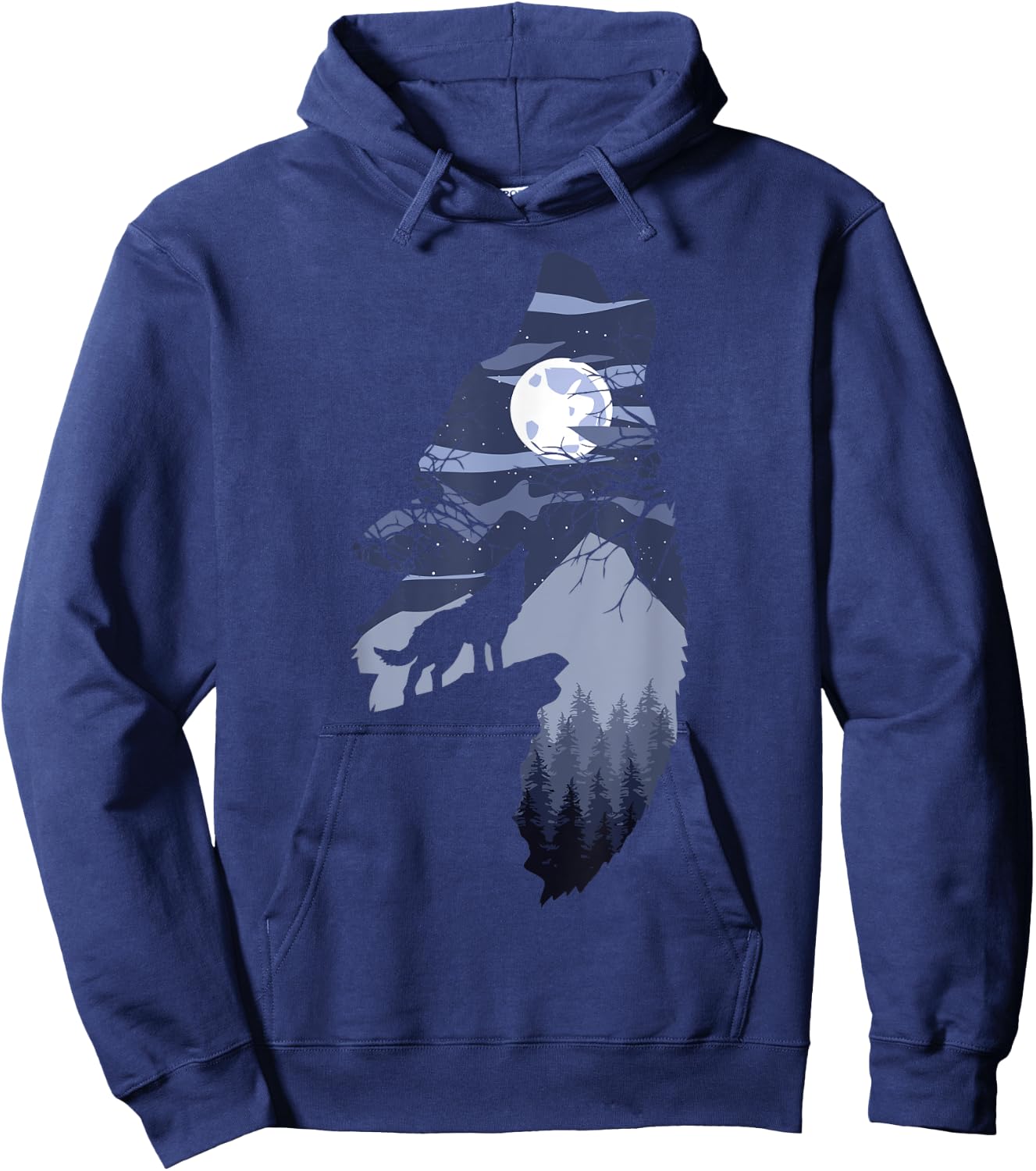 Forest with Full-Moon and Cliff Of Silhouette Howling Wolf Hoodie - Hoodie | Navy