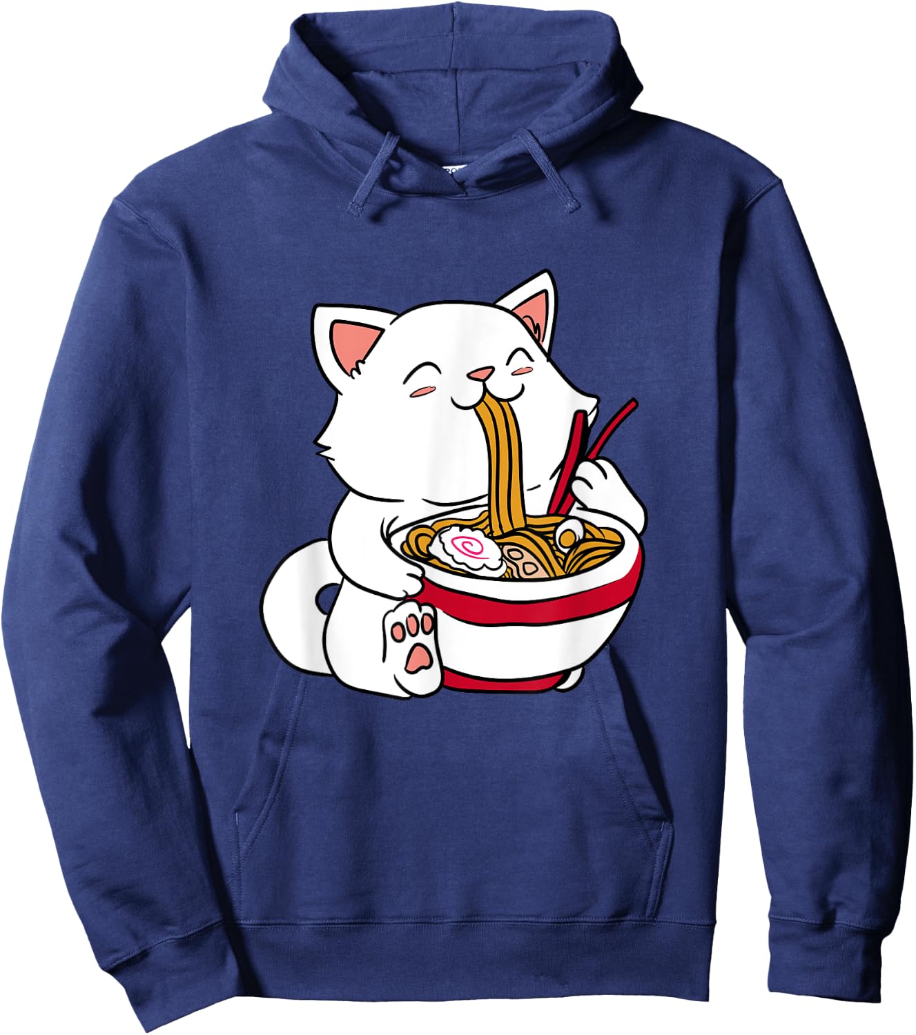 Brand Kawaii Cat Eating Ramen Noodles Japanese Food Anime Hoodie - Hoodie | Navy