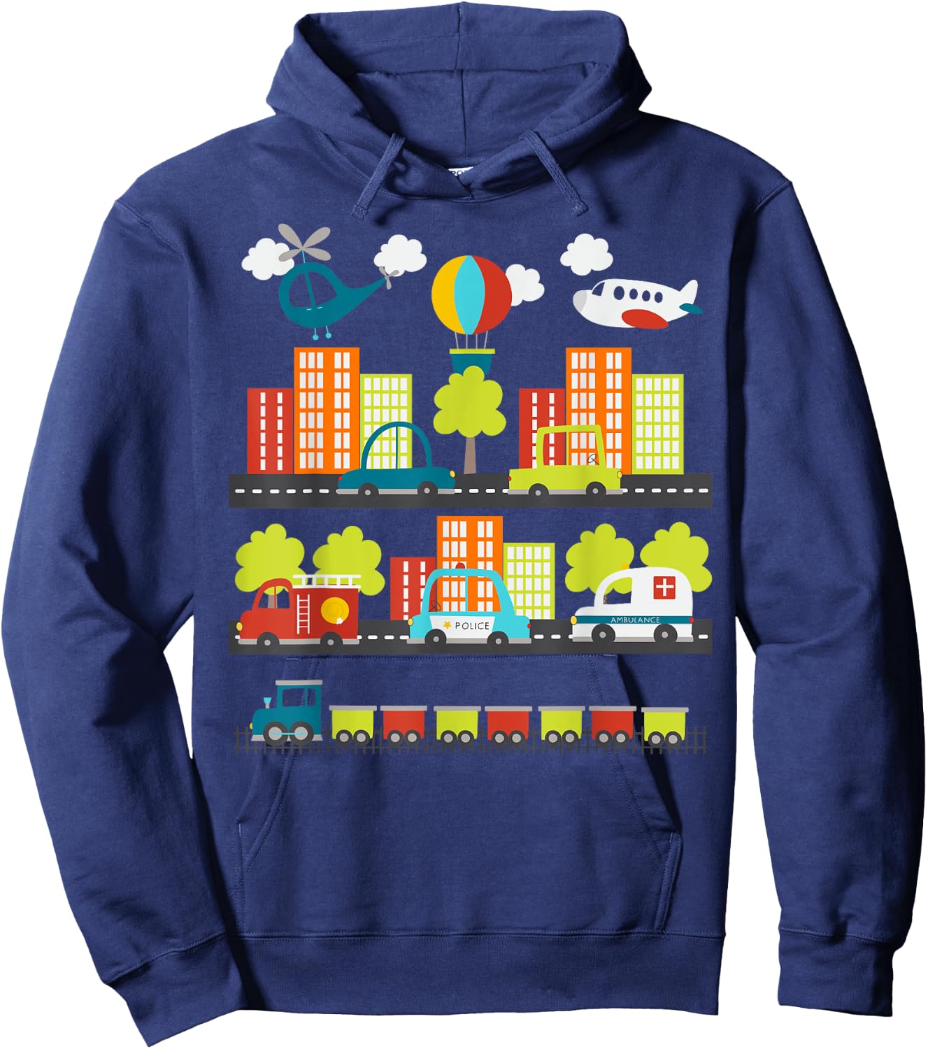 Transportation Trucks Cars Train Plane Emergency Vehicle Boy Hoodie - Hoodie | Navy