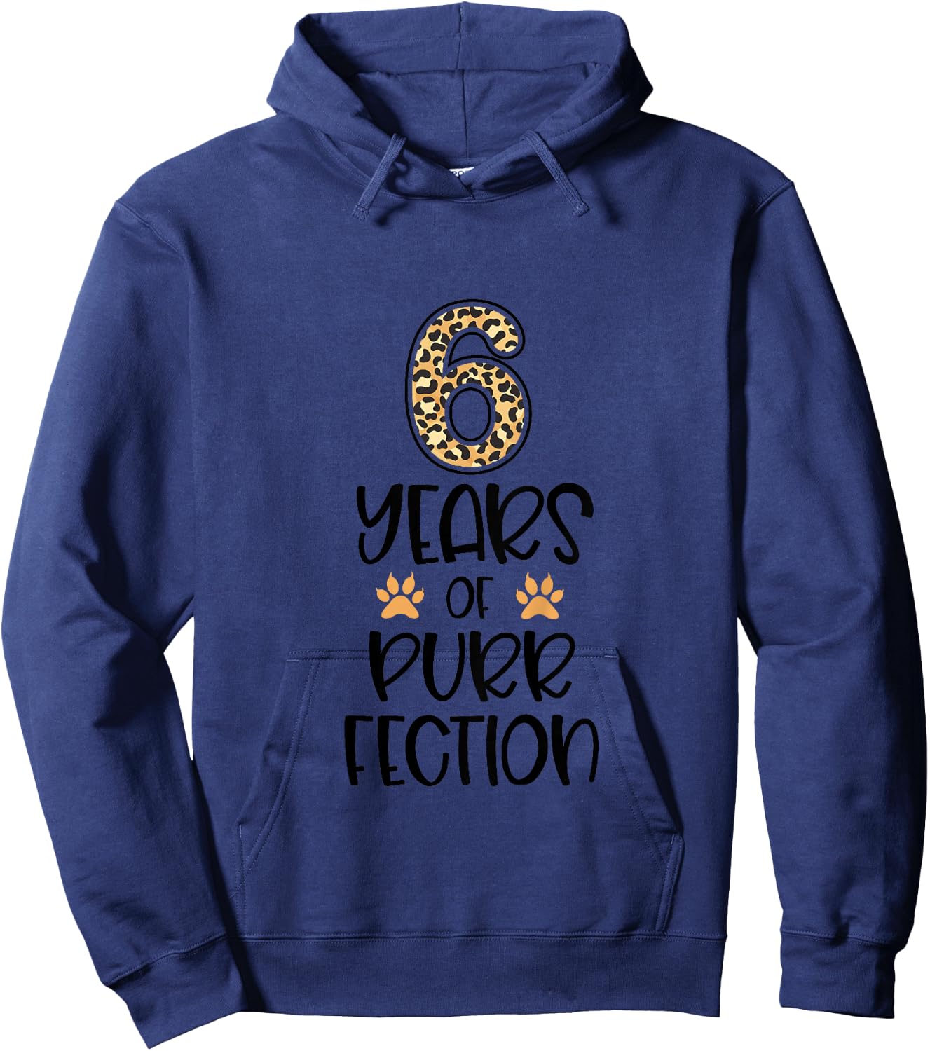 Kids 6th Birthday 6 Years Of Purrfection Cat Cheetah Print Hoodie - Hoodie | Navy