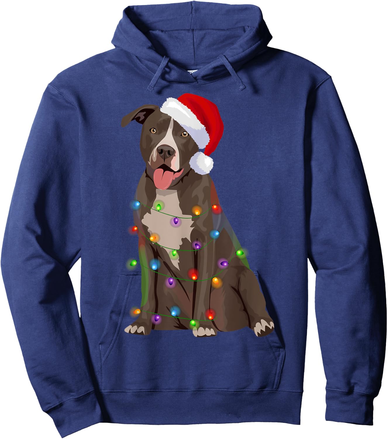 Pittie Pitbull Christmas Lights Xmas Dog Lover Women Kids Hoodie - Hoodie | Navy