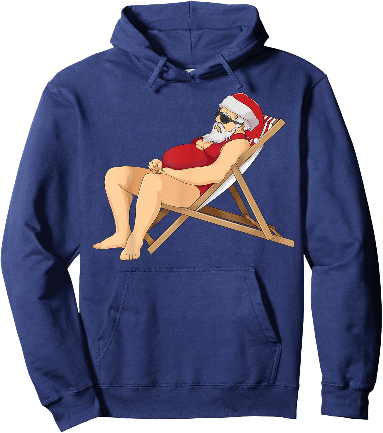 Funny Santa Sunbathing Red Mankini | Cool Beach Summer Gift Hoodie - Hoodie | Navy