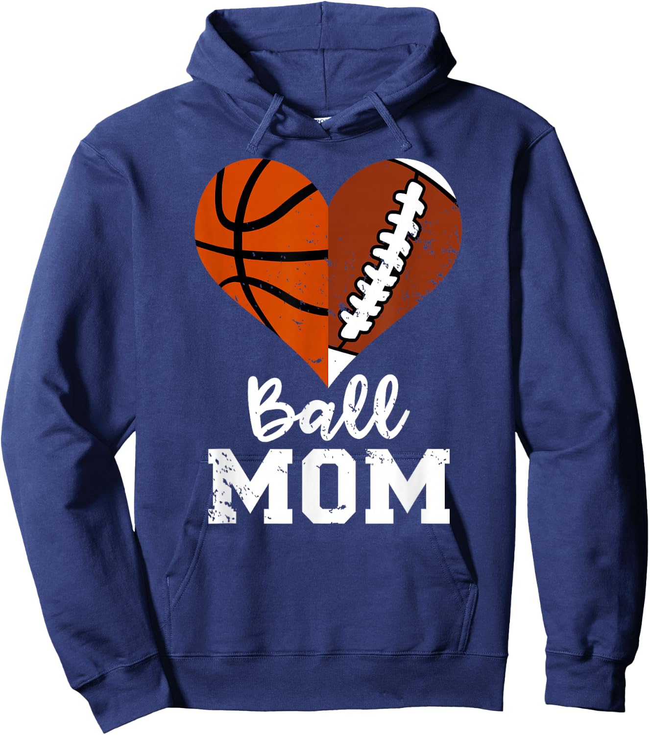 Ball Mom Heart Funny Football Basketball Mom Hoodie - Hoodie | Navy
