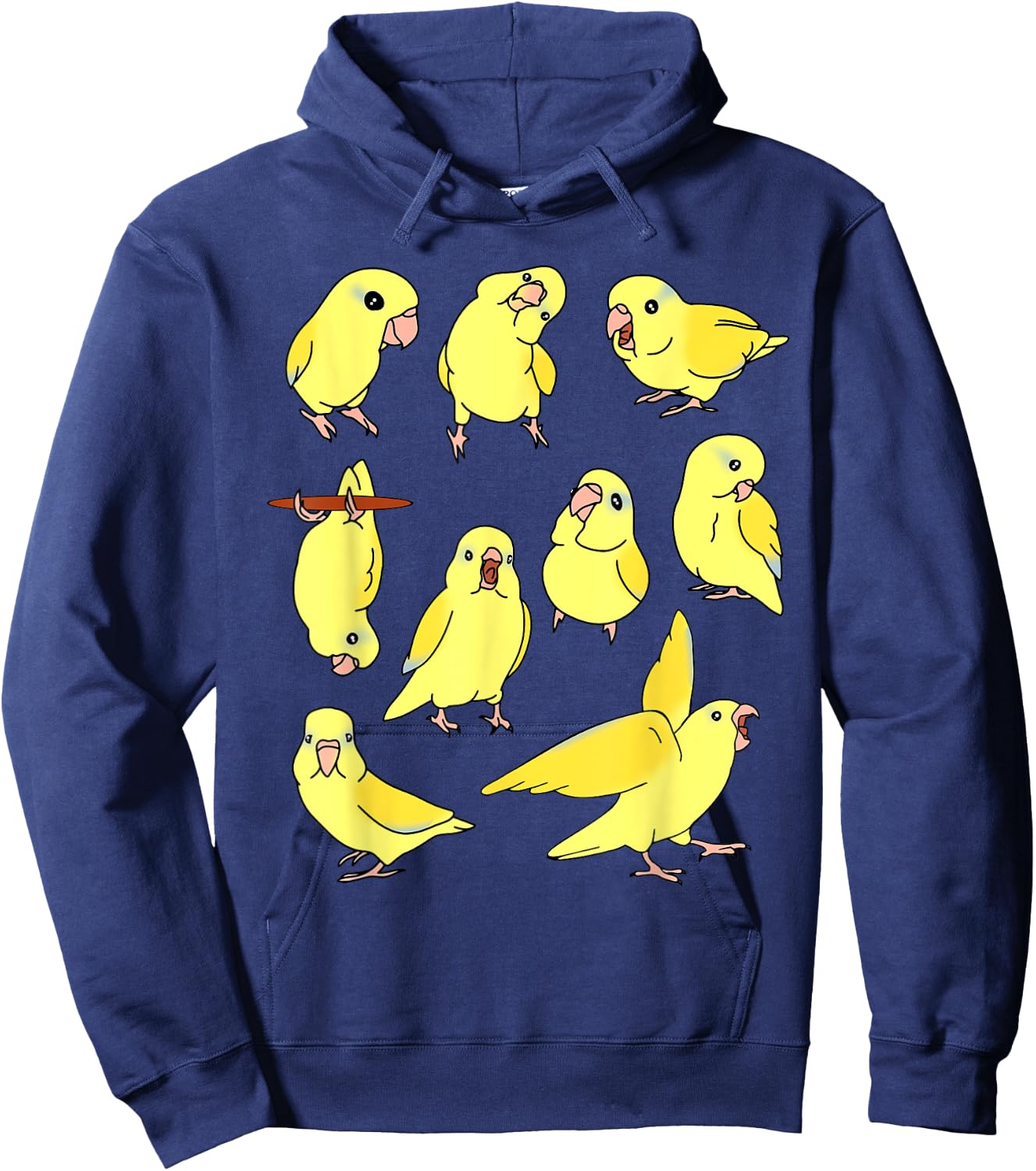Cute Yellow Parrotlet Pattern Funny Parrots doodles Hoodie - Hoodie | Navy