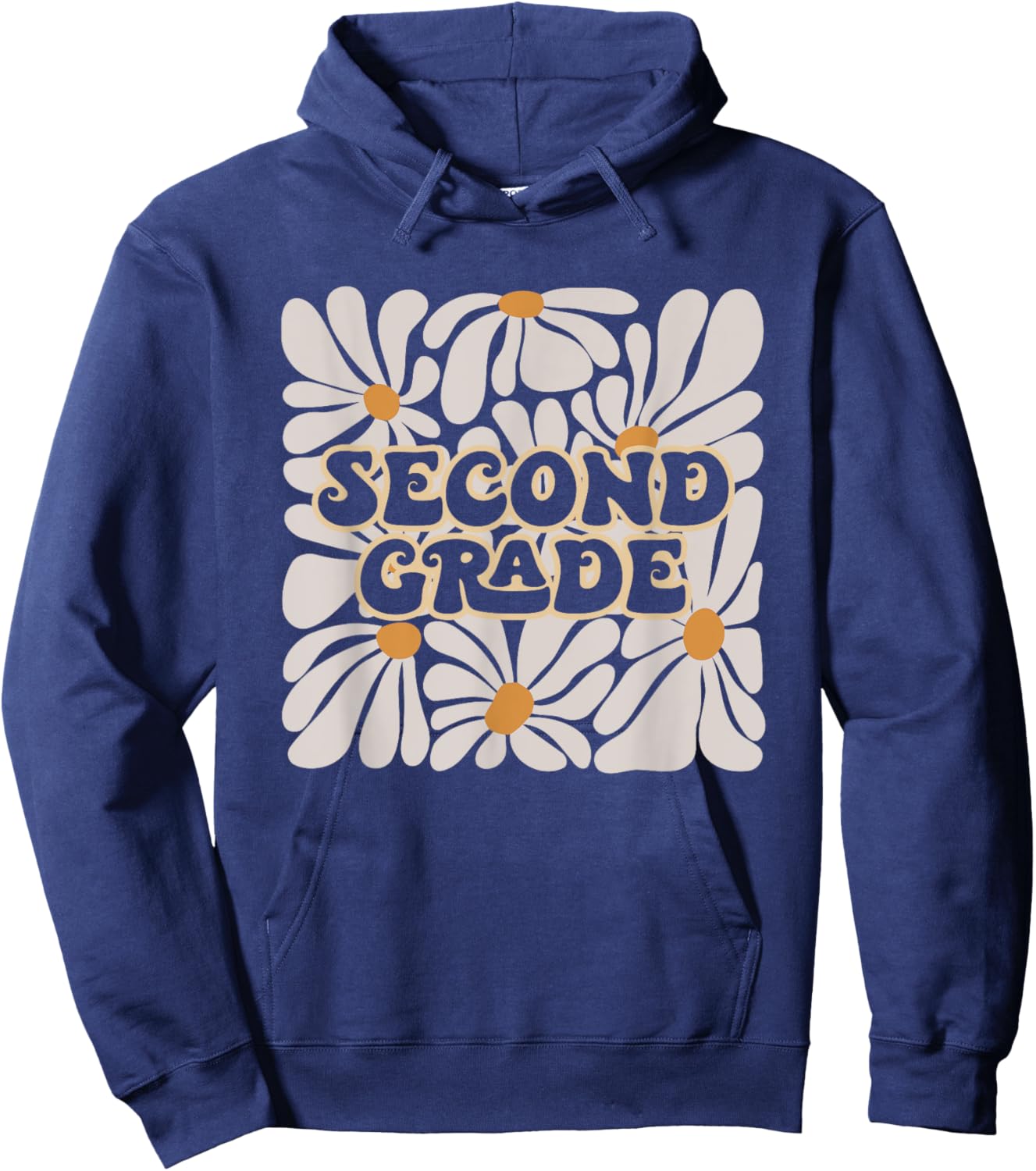 Retro Flower Power Squared Second 2nd Grade Back To School Hoodie - Hoodie | Navy