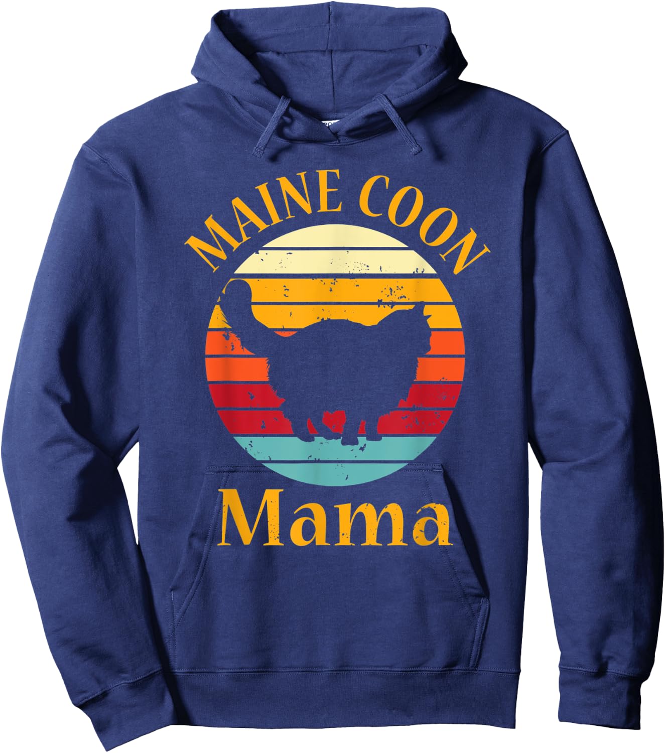 Retro Maine Coon Cat Mom Pet Owner Vintage Maine Coon Mama Men Women Hoodie - Hoodie | Navy