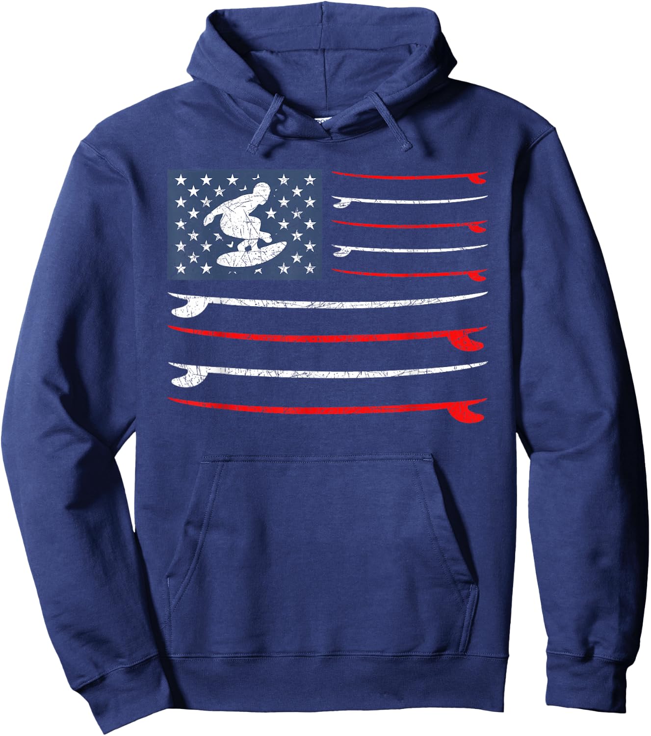 US Flag 4th Of July Surf Patriotic Surfer Surfing Hoodie - Hoodie | Navy