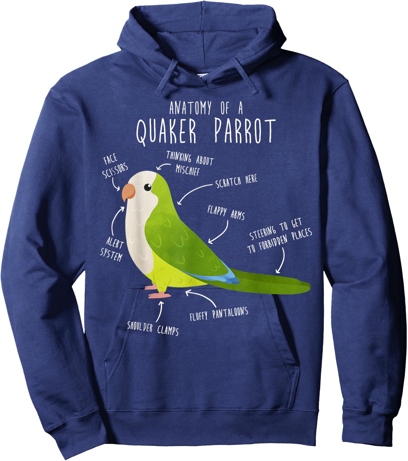 Green Quaker Parrot Anatomy, Cute Funny Pet Monk Bird Lover Hoodie - Hoodie | Navy