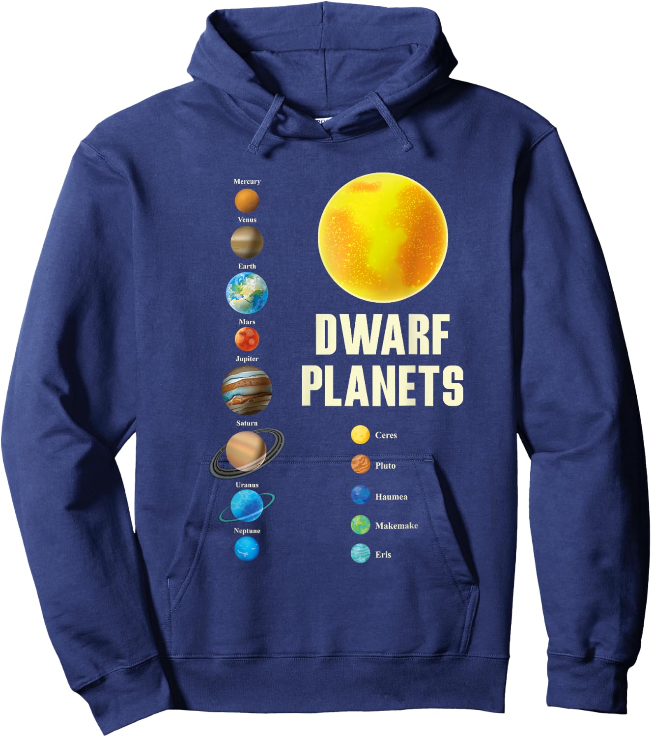 Solar-System Kids and Adults Dwarf Planets Graphic Hoodie - Hoodie | Navy