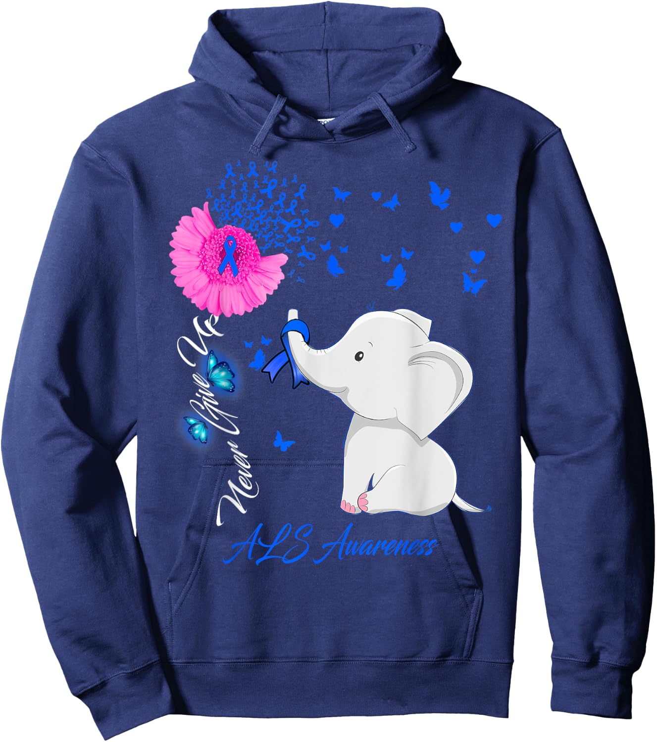 Elephant ALS Awareness - ALS Ribbon Gifts Hoodie - Hoodie | Navy