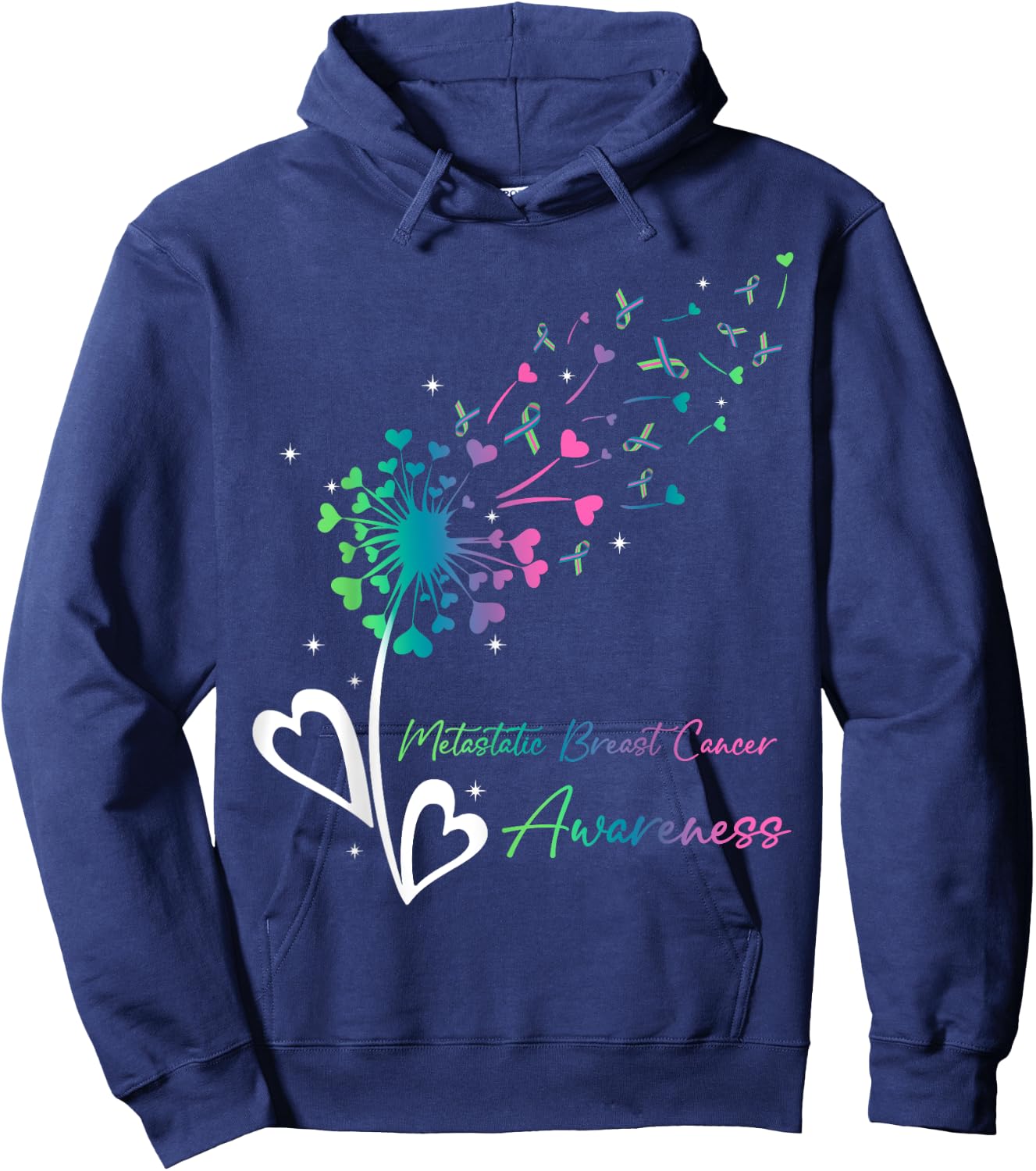 Heart Dandelion Flower Green Teal Pink Ribbons MBC Awareness Hoodie - Hoodie | Navy