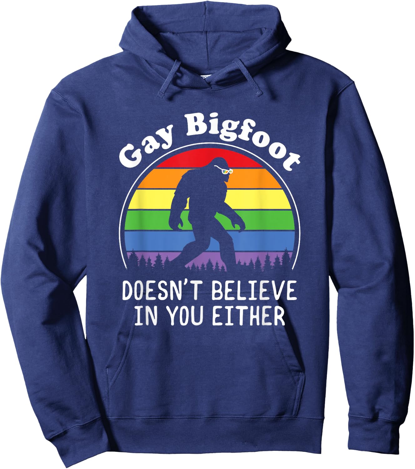 Gay Pride Funny Gay Bigfoot Rainbow Sasquatch Retro Vintage Hoodie - Hoodie | Navy