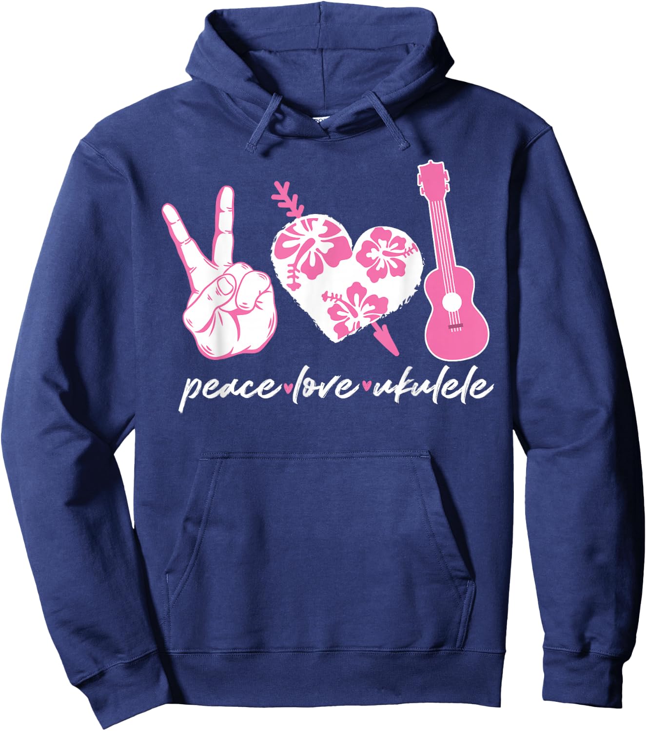 Hawaiian Uke Peace Love Ukulele Flower Heart Hoodie - Hoodie | Navy