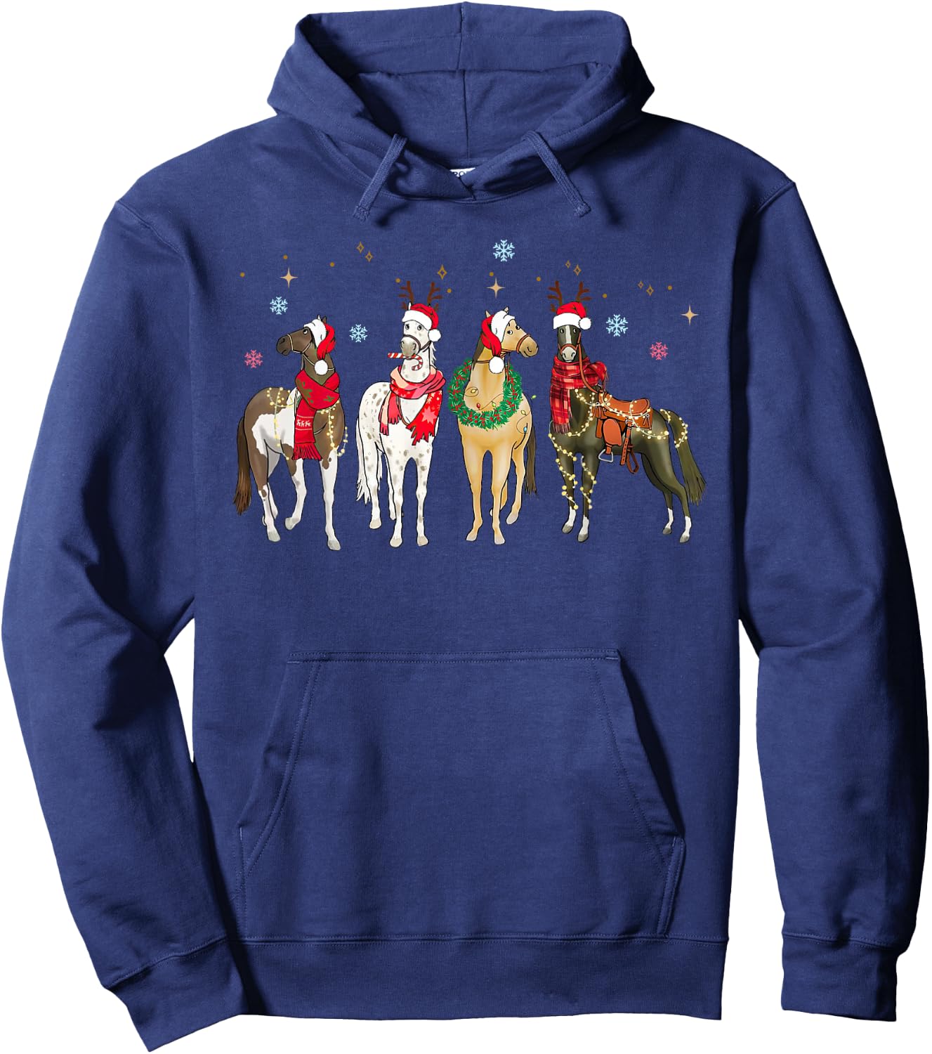 Xmas Horse Lover Santa Hat Christmas Holiday Pajamas Retro Hoodie - Hoodie | Navy