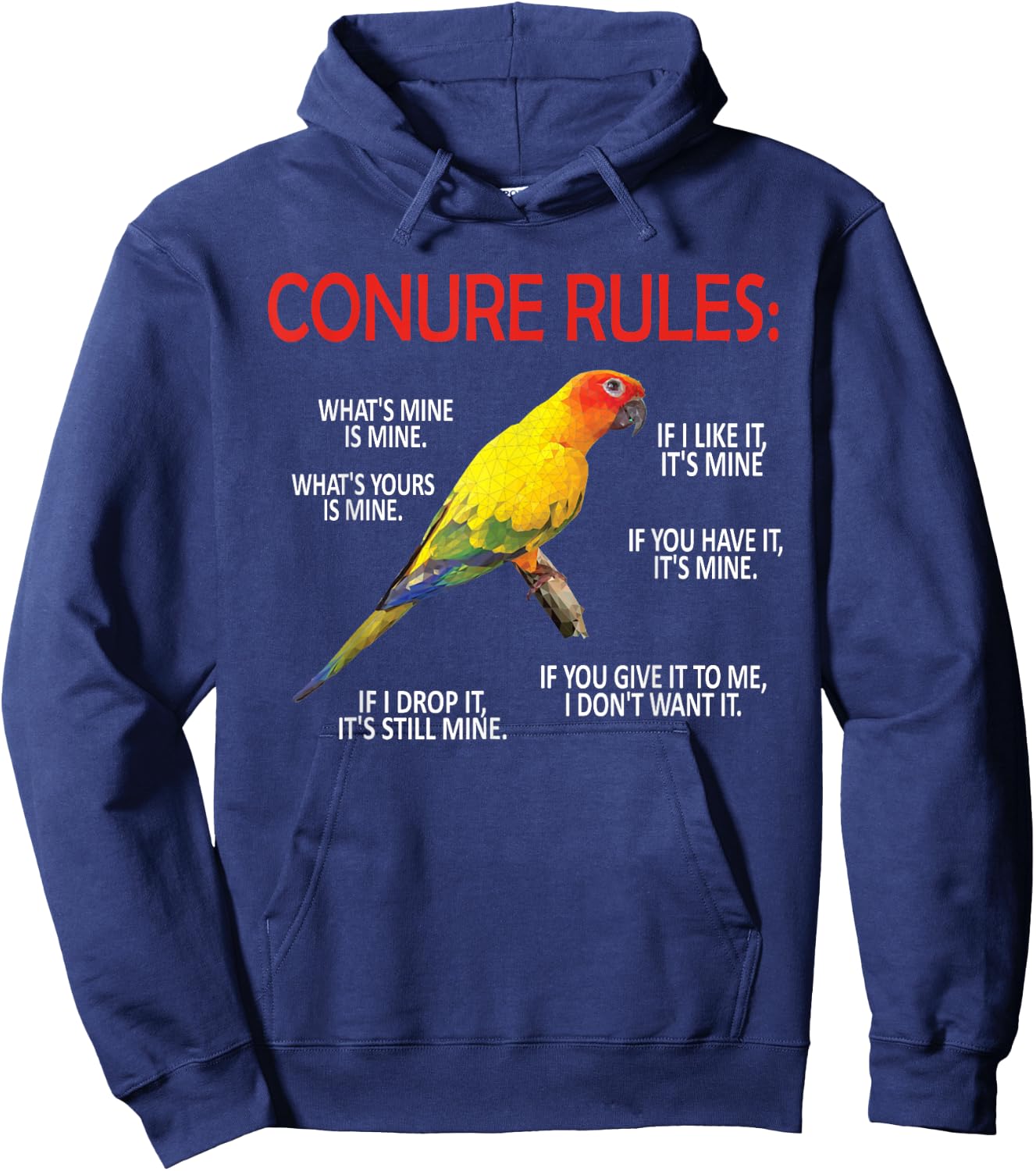 Conure Rules | Conure Owner Bird Sun Conure Parrot Hoodie - Hoodie | Navy