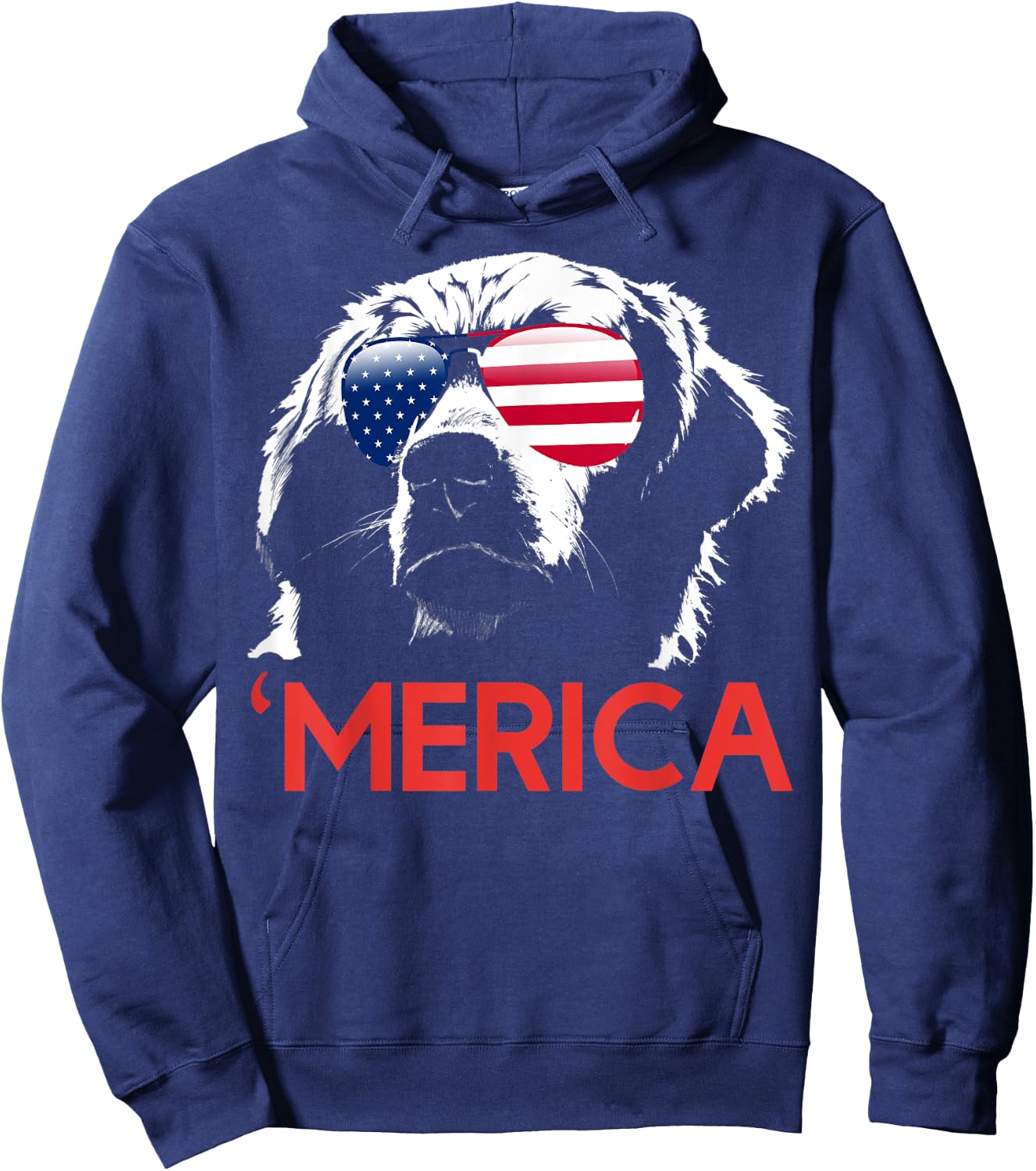 Merica Golden Retriever American Flag 4th of July Hoodie - Hoodie | Navy